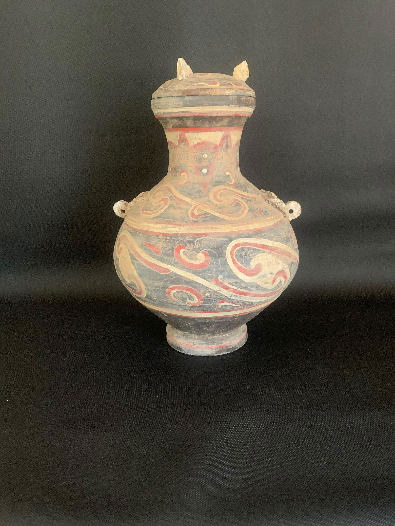 Painted Grey Pottery Hu, Western Han Dynasty (1 of 4)