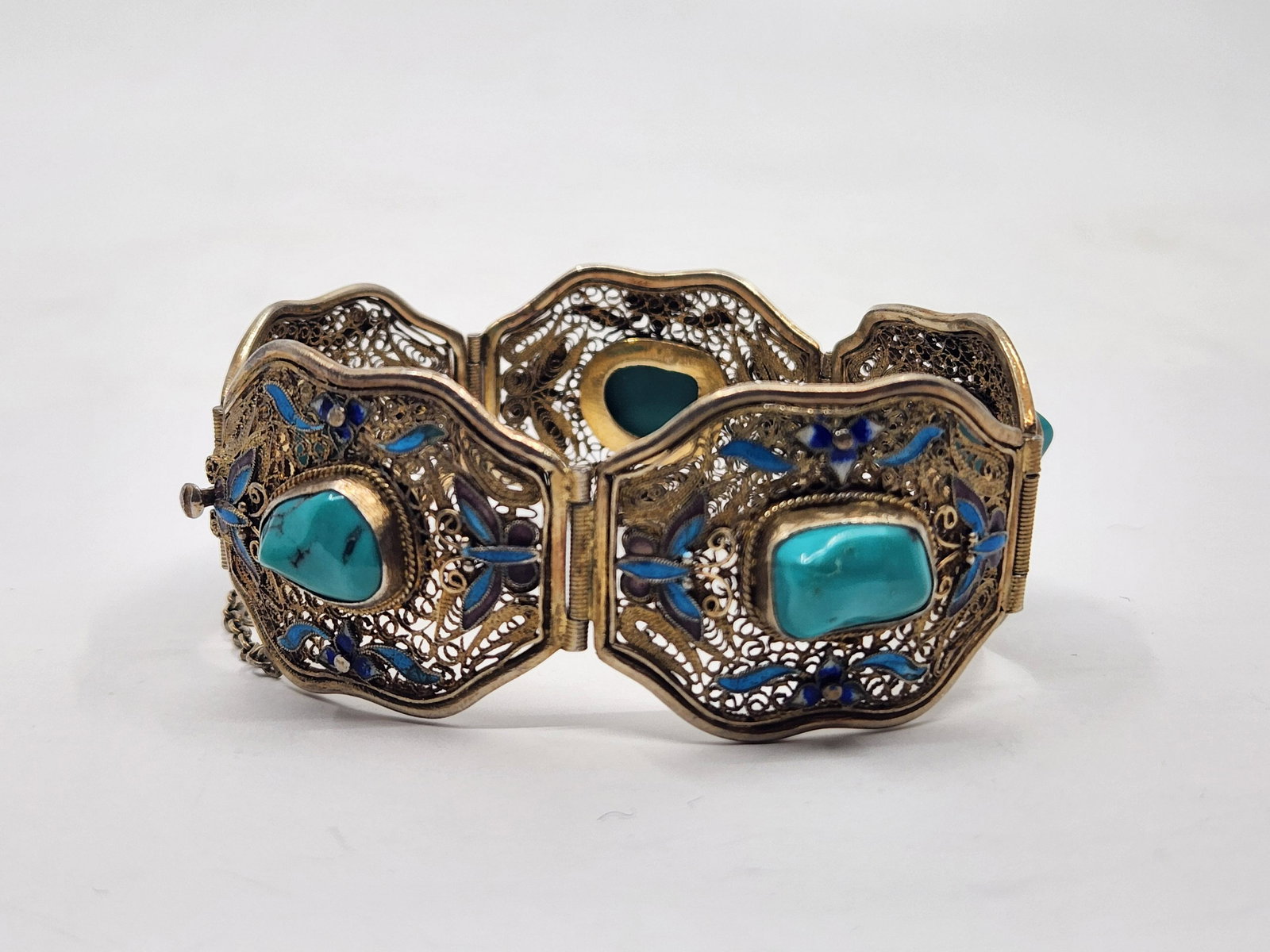 Vintage Chinese Enamelled Turquoise Bracelet (1 of 9)