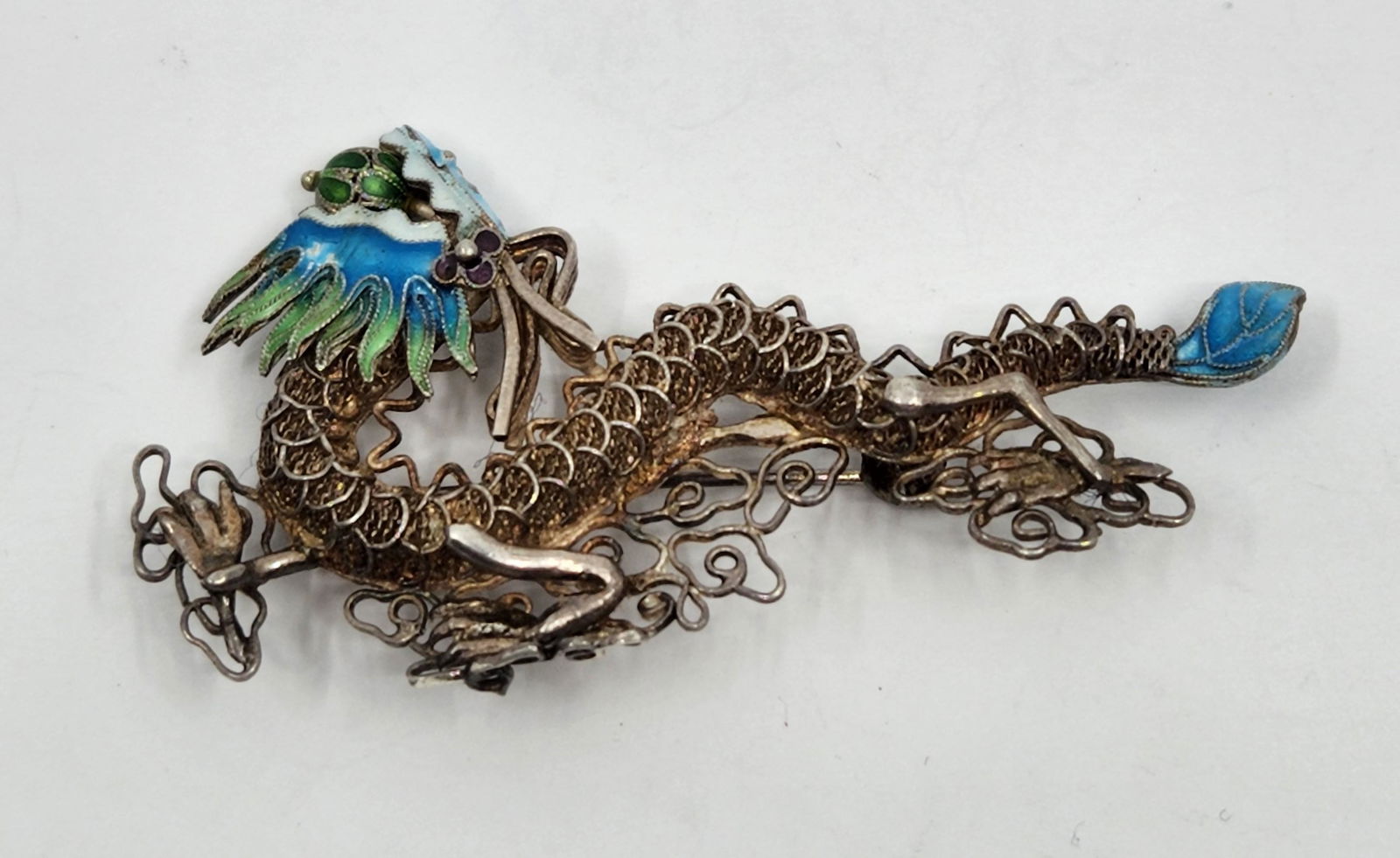Vintage Chinese Enamelled Filigree Dragon Brooch (1 of 4)