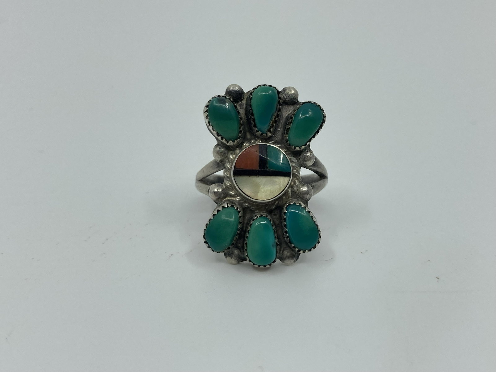 EA Zuni Vintage Sun Face turquoise silver ring (1 of 5)