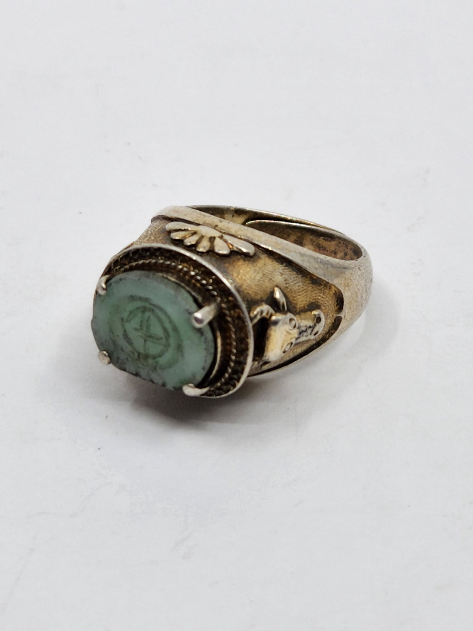 Antique Sterling Silver Chinese Ring Set with a Jade (1 of 7)
