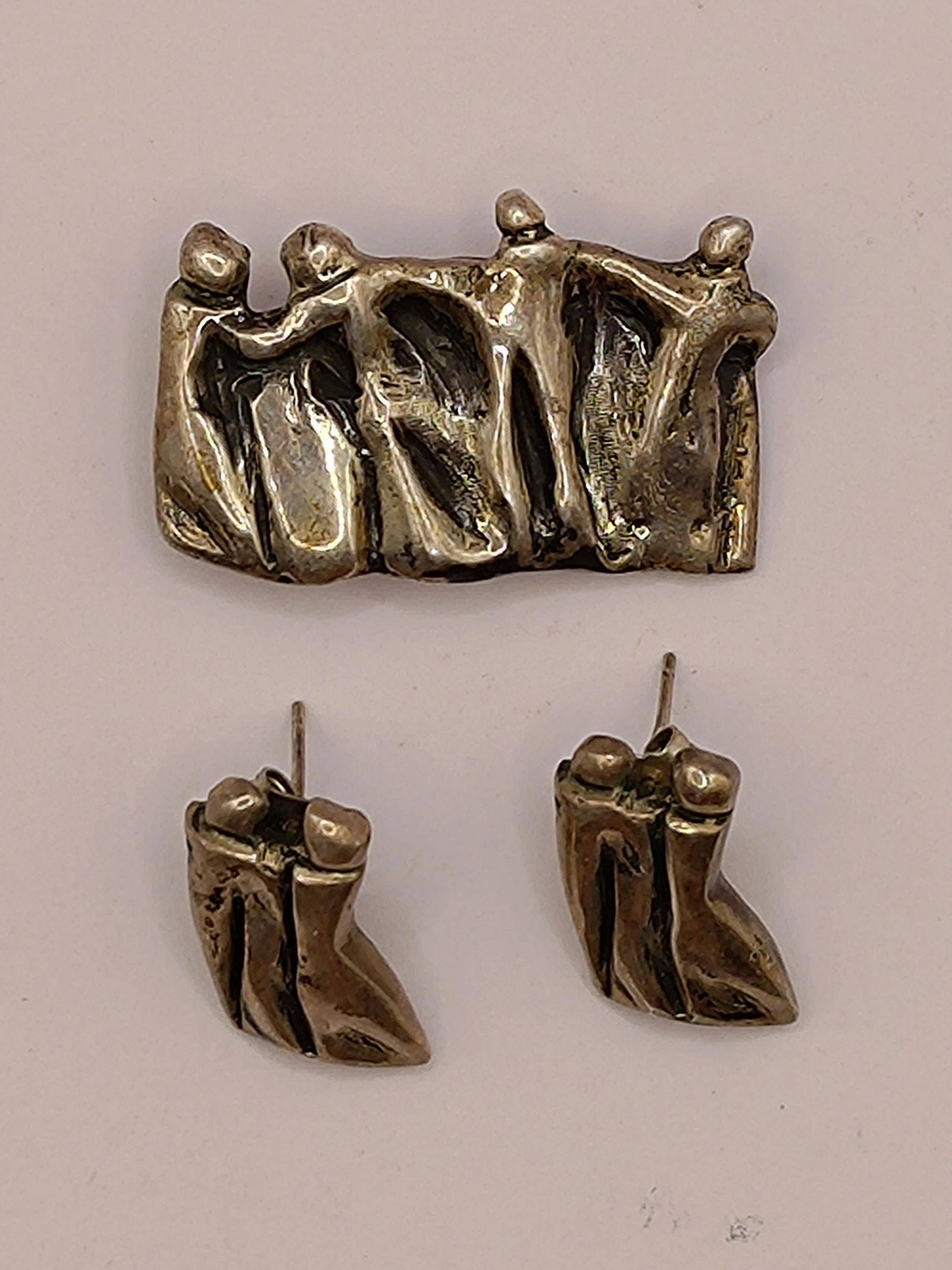 Bouvard, Modernist Sterling Silver Brooch and Earrings (1 of 4)