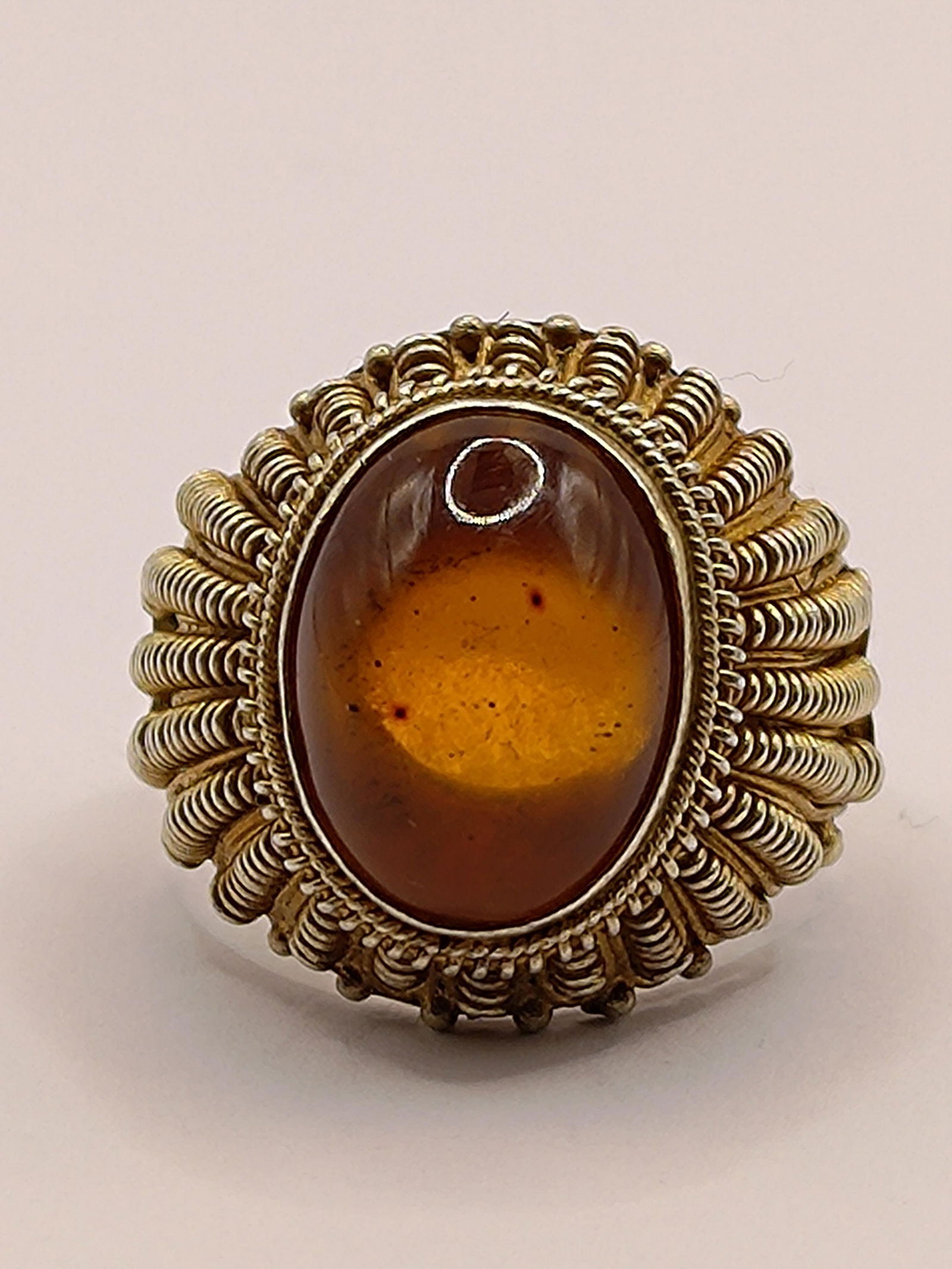 Polish .916 Silver Gold Tone Rococo Style Amber Ring (1 of 11)