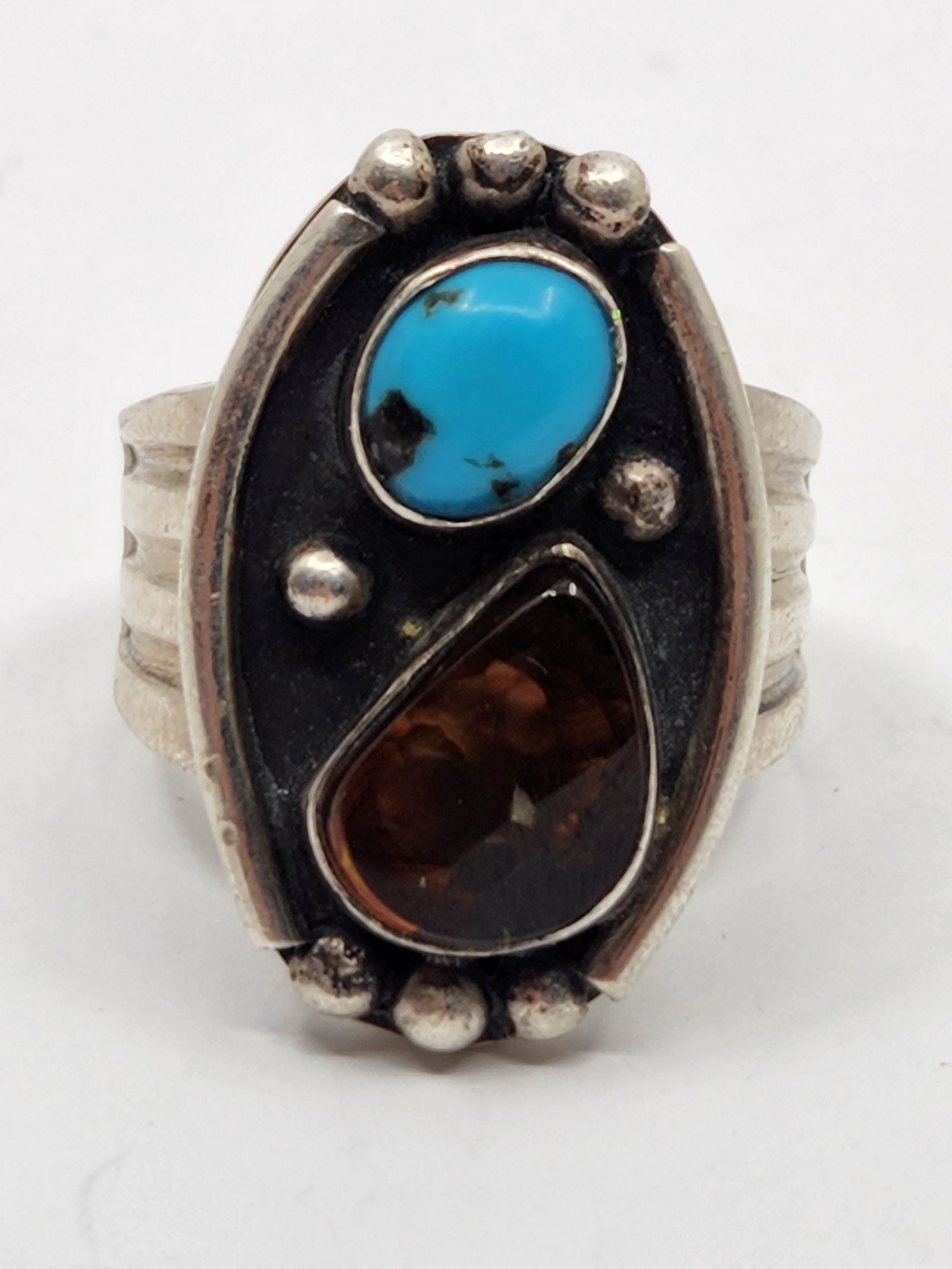 Large Navajo, Fire Opal and Turquoise Ring (1 of 8)