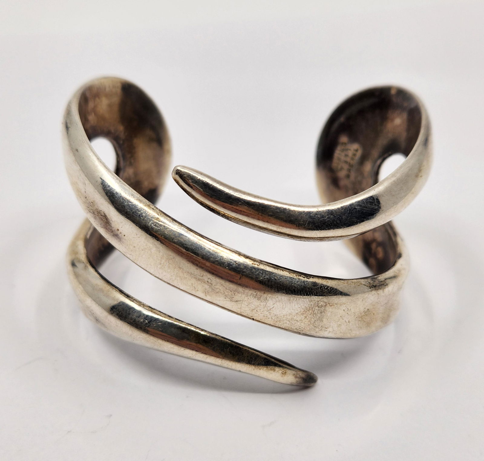 Mexican Sterling Silver Modernist Cuff Bracelet Signed RBL (1 of 7)