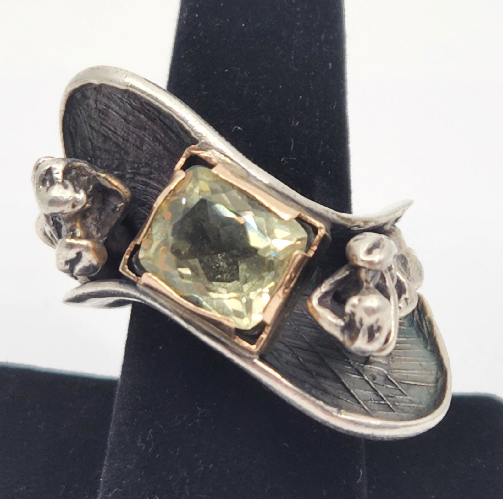 OZ, Large Modernist Citrine Sterling Silver and 14KT Gold Ring (1 of 10)