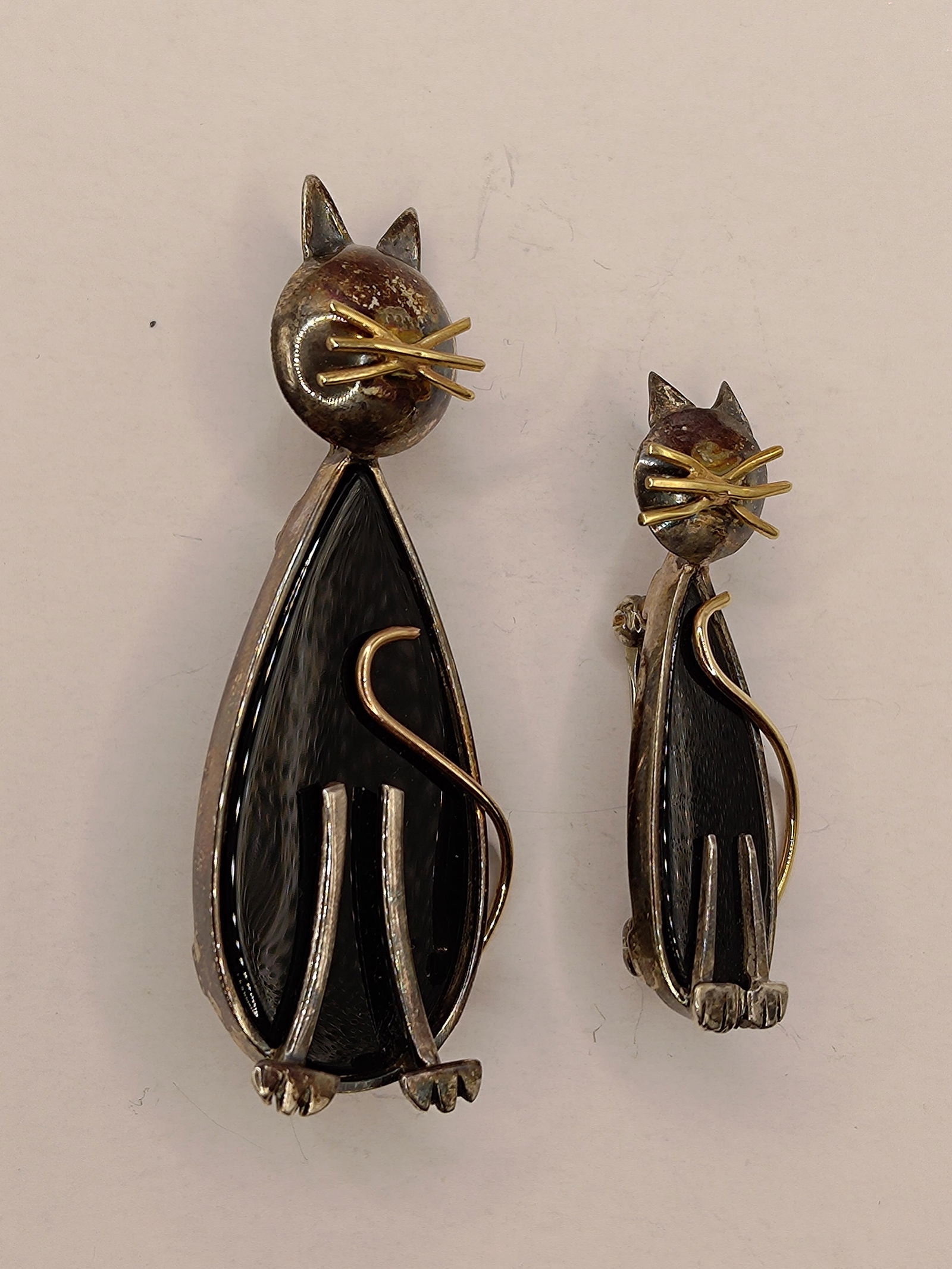 Opus, Pair of Modernist Sterling silver and 10K Gold Cat Brooch (1 of 5)