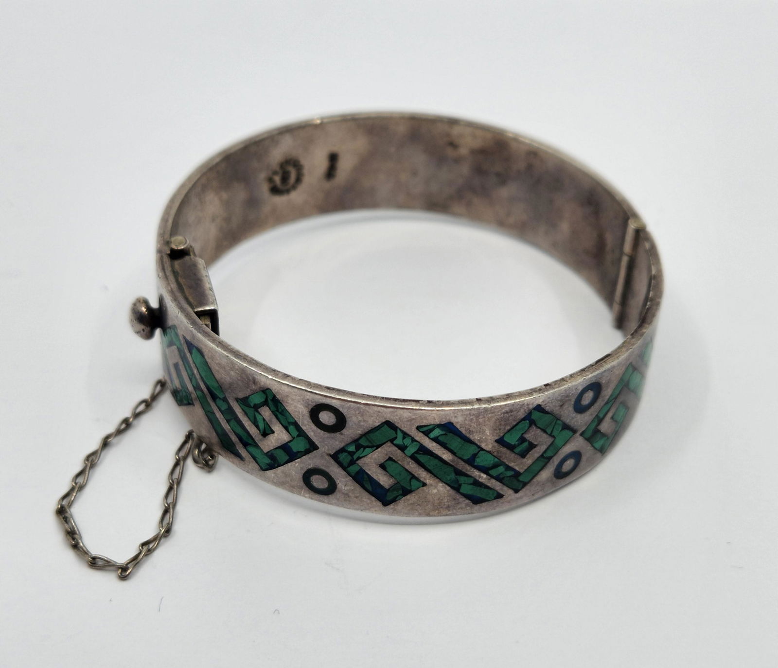 JEF, Mexican Sterling Silver Turquoise Inlay Cuff Bracelet (1 of 9)