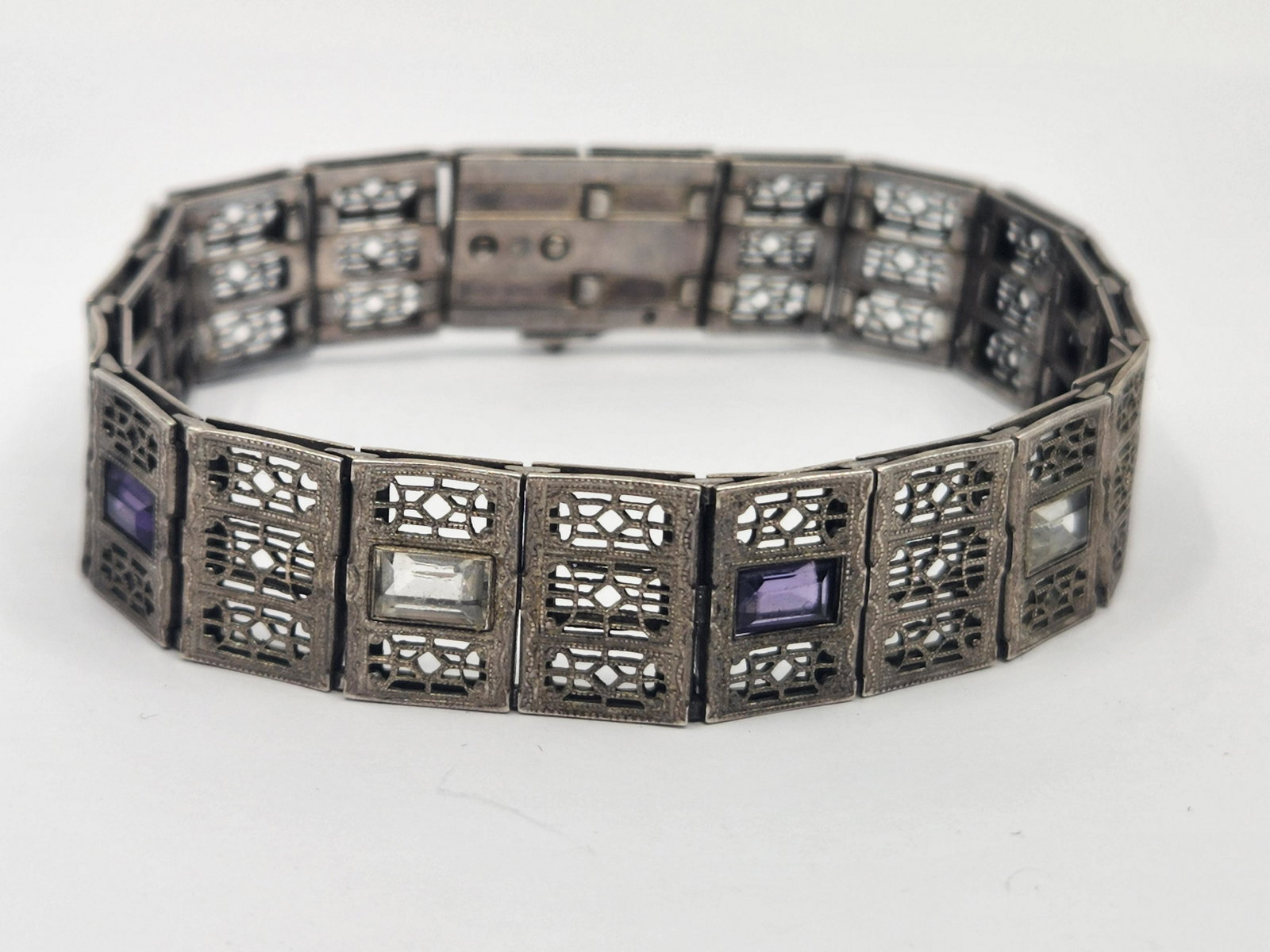 Simmons, Art Deco Filigree sterling silver Bracelet (1 of 7)