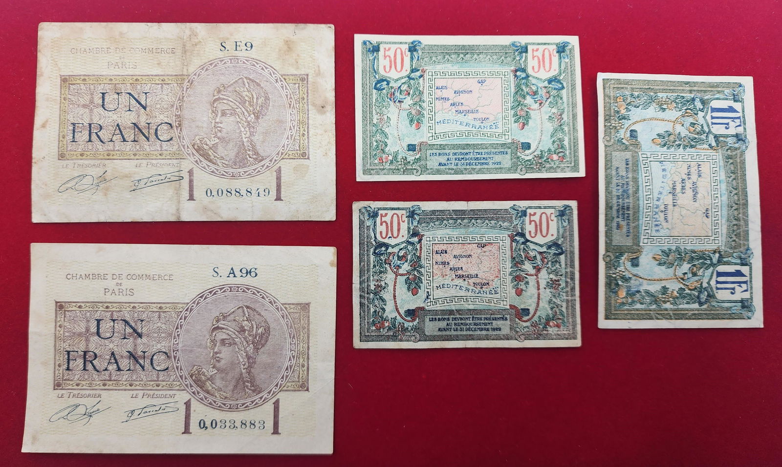 Set of 5 French Chamber of Commerce Banknotes (1 of 2)