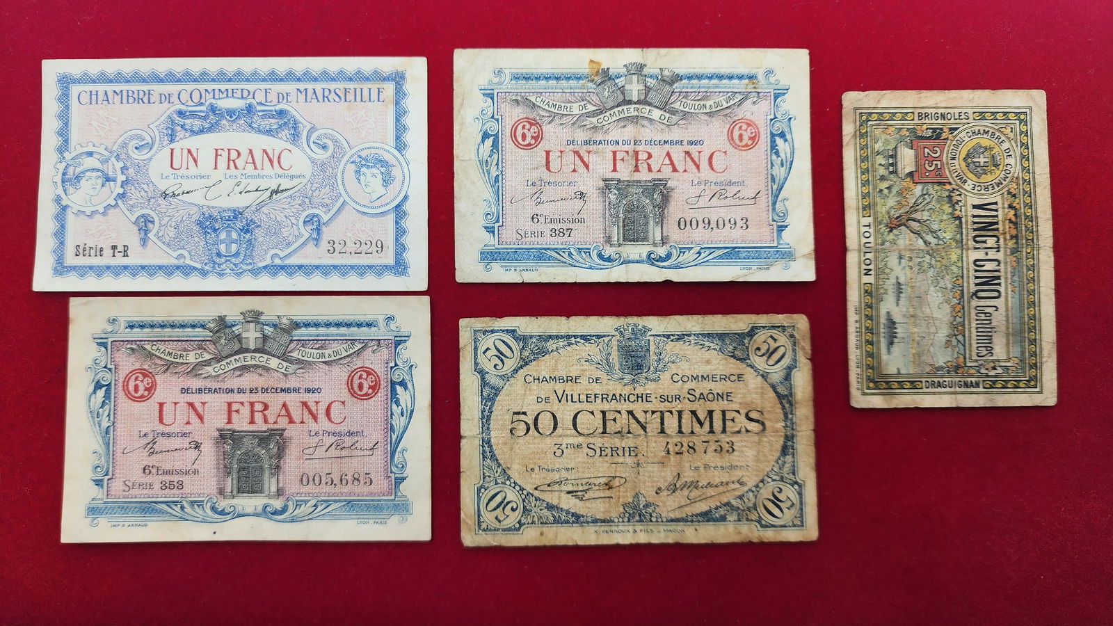 Set of 5 French Chamber of Commerce Banknotes (1 of 2)