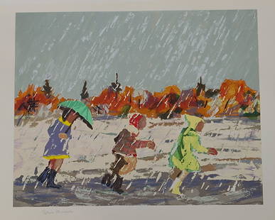 Masson, Henri Leopold (1907-1996) Sous la pluie: Artist : Masson, Henri Leopold (1907-1996) , Canada Titre : Sous la pluie Description (FR) : Lithographie sur papier, signee en bas a gauche Henri Masson Description (ENG) : Lithograph on paper, signe