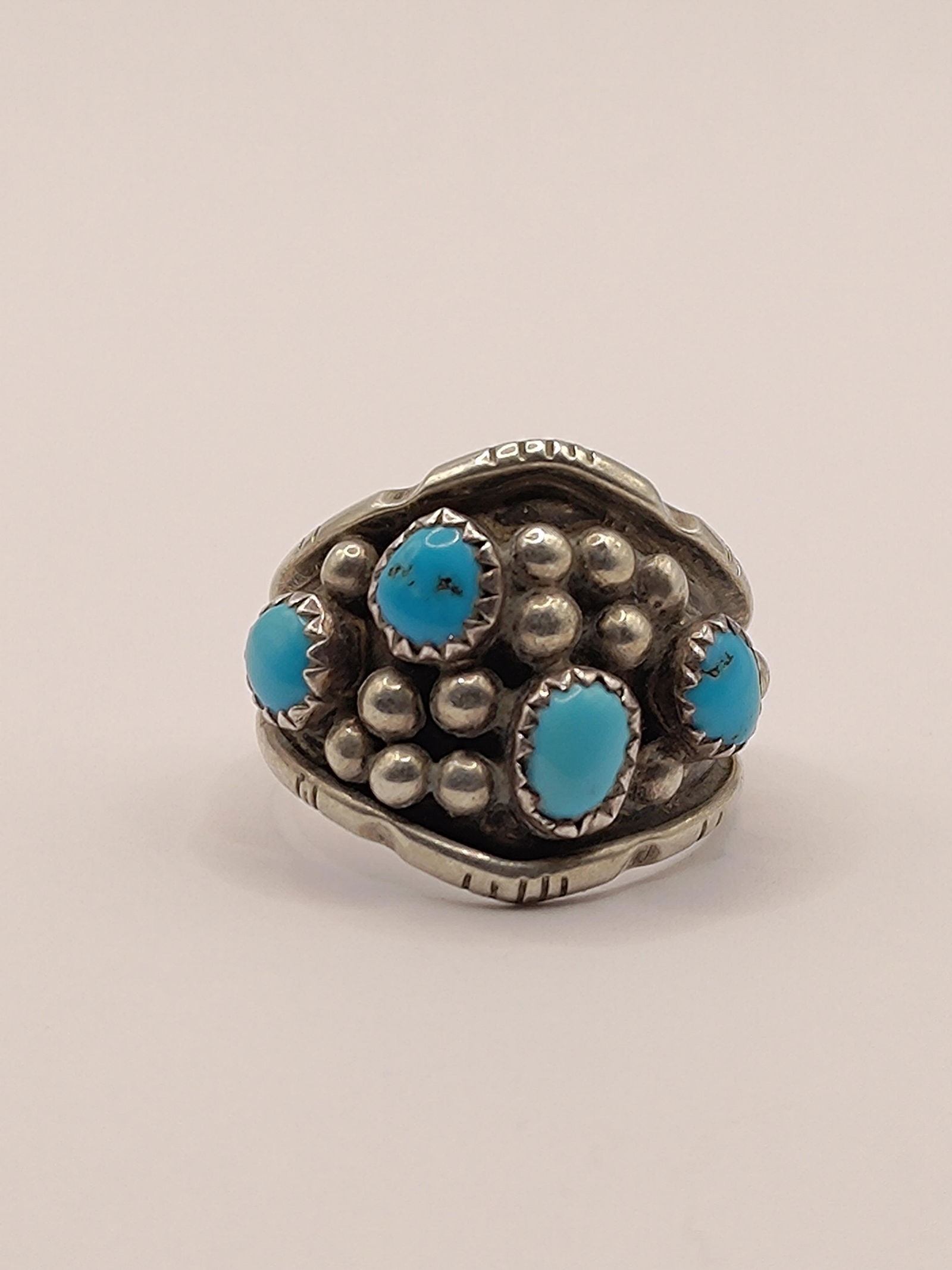 Navajo, Sterling Silver Turquoises Ring signed AG (1 of 7)
