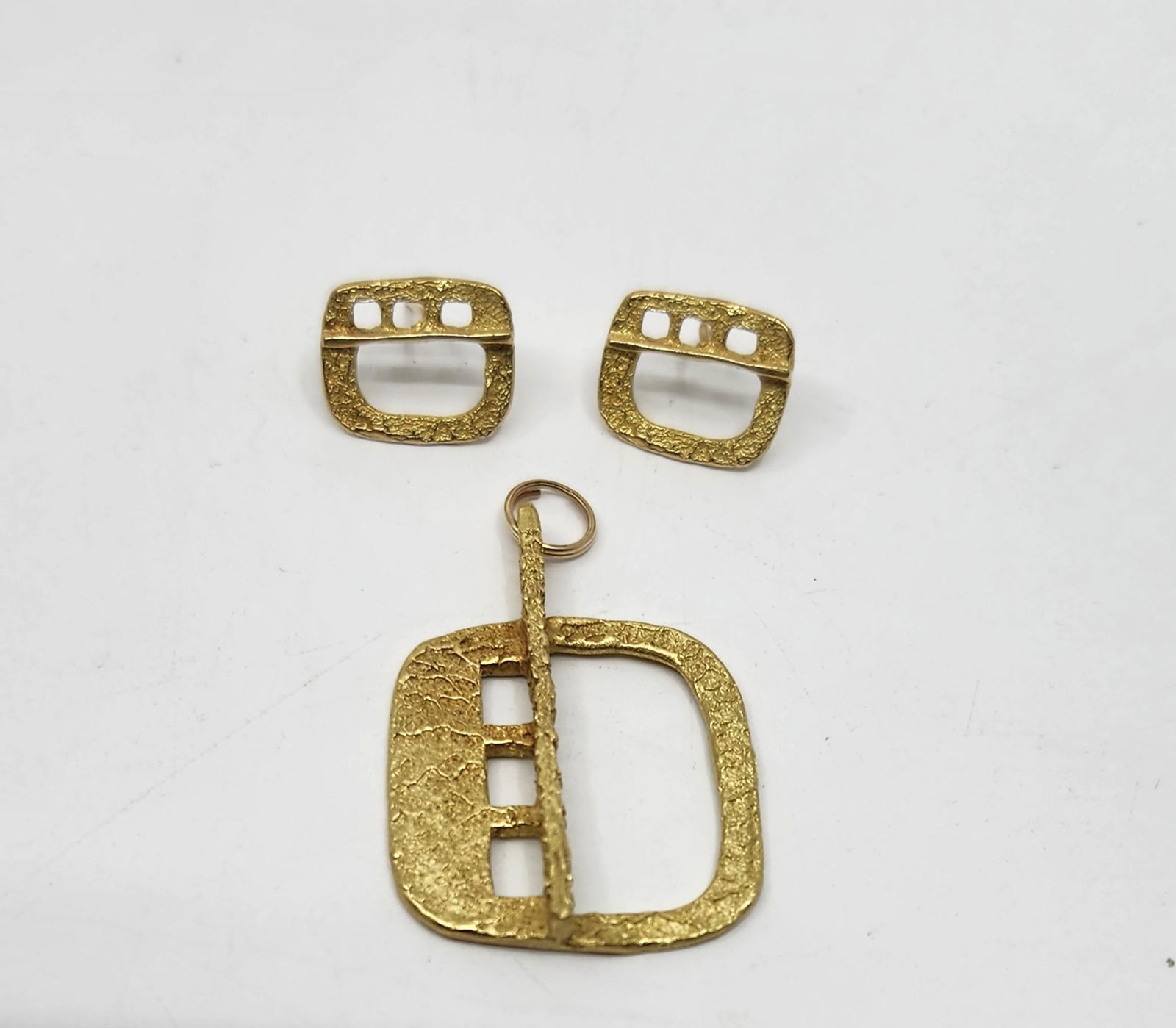 LP, Modernist 18KT Gold Pendant and Earrings (1 of 9)