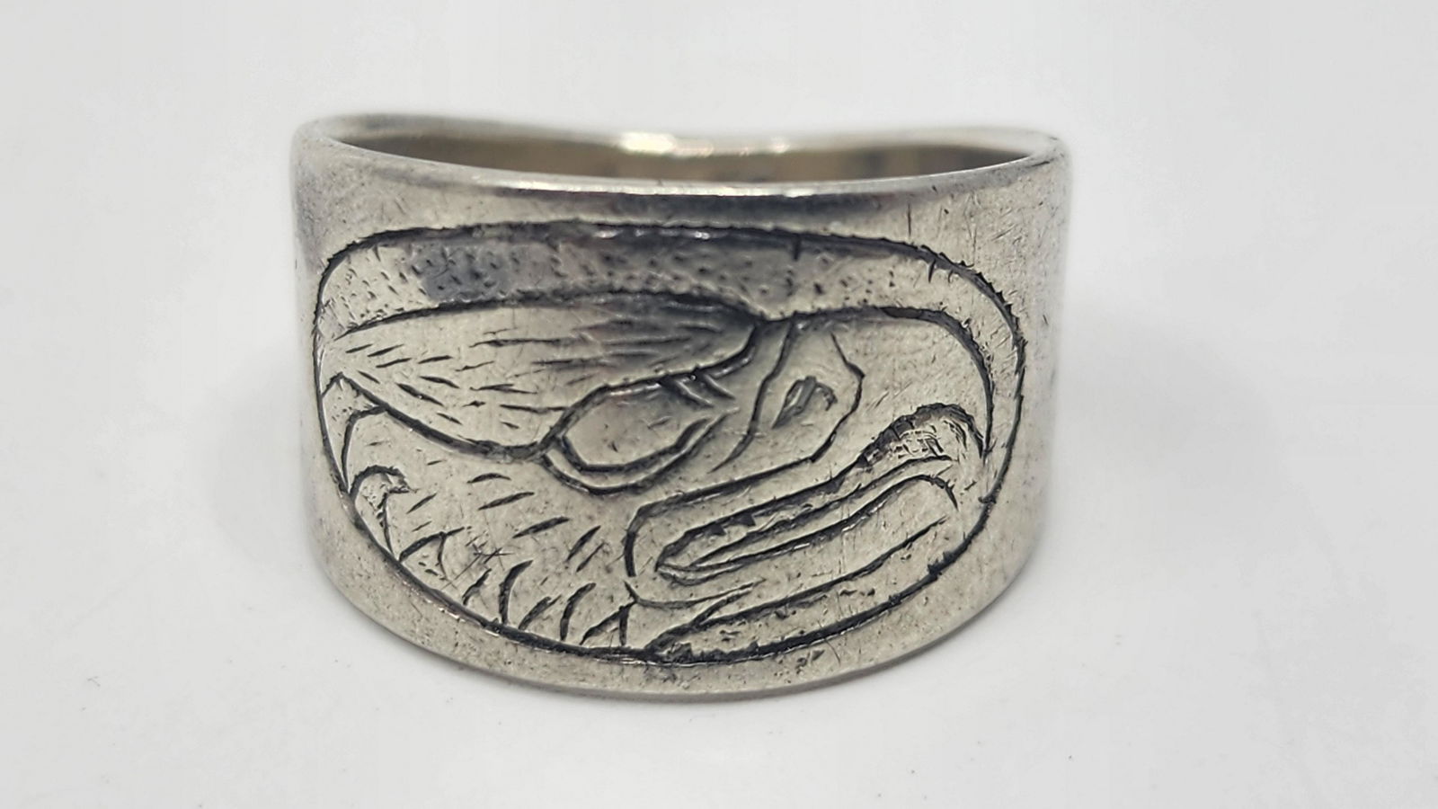 Ron Jackson (1971- ) , Haida North West Coast, Sterling Silver Eagle Ring (1 of 4)