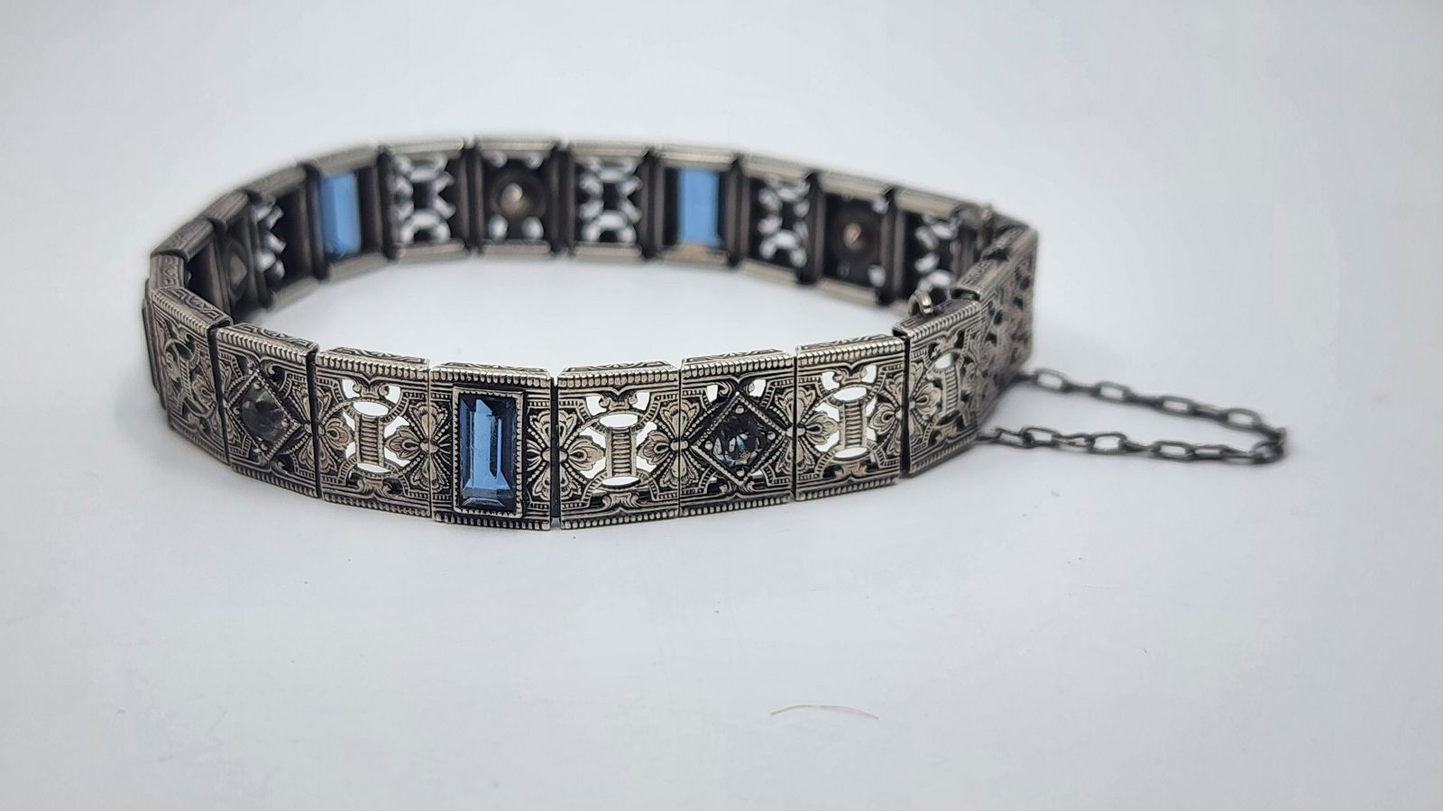 Art Deco Sterling Silver Bracelet set with Stones (1 of 8)