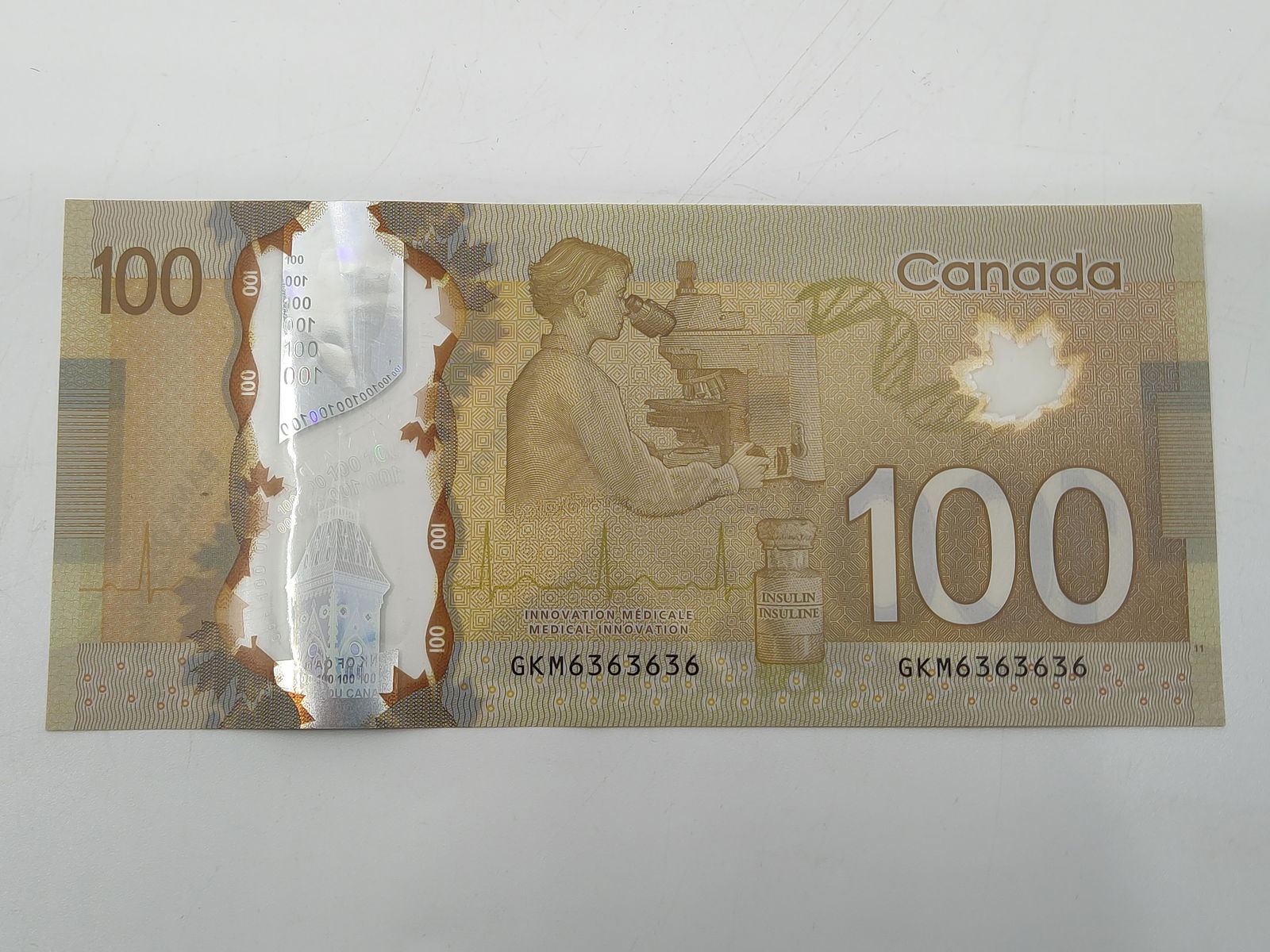 Canada 100$ Serie 2011 Repeater Note 2 Digit # 6363636 EF Condition (1 of 3)