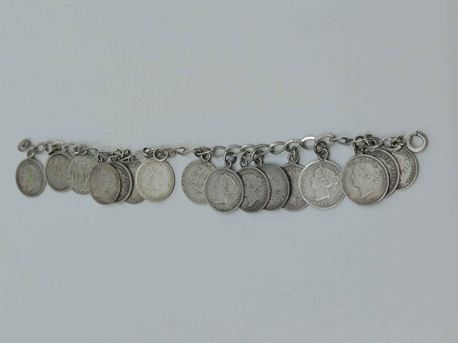 Sterling Silver Bracelet set with 16 Canadian 10 Cents Love Token (1 of 5)