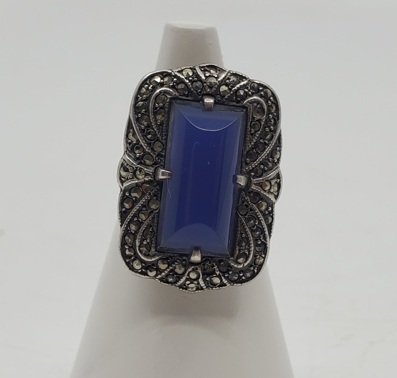 Antique Sterling Silver Ring Set with a Stone and Marcasites (1 of 7)