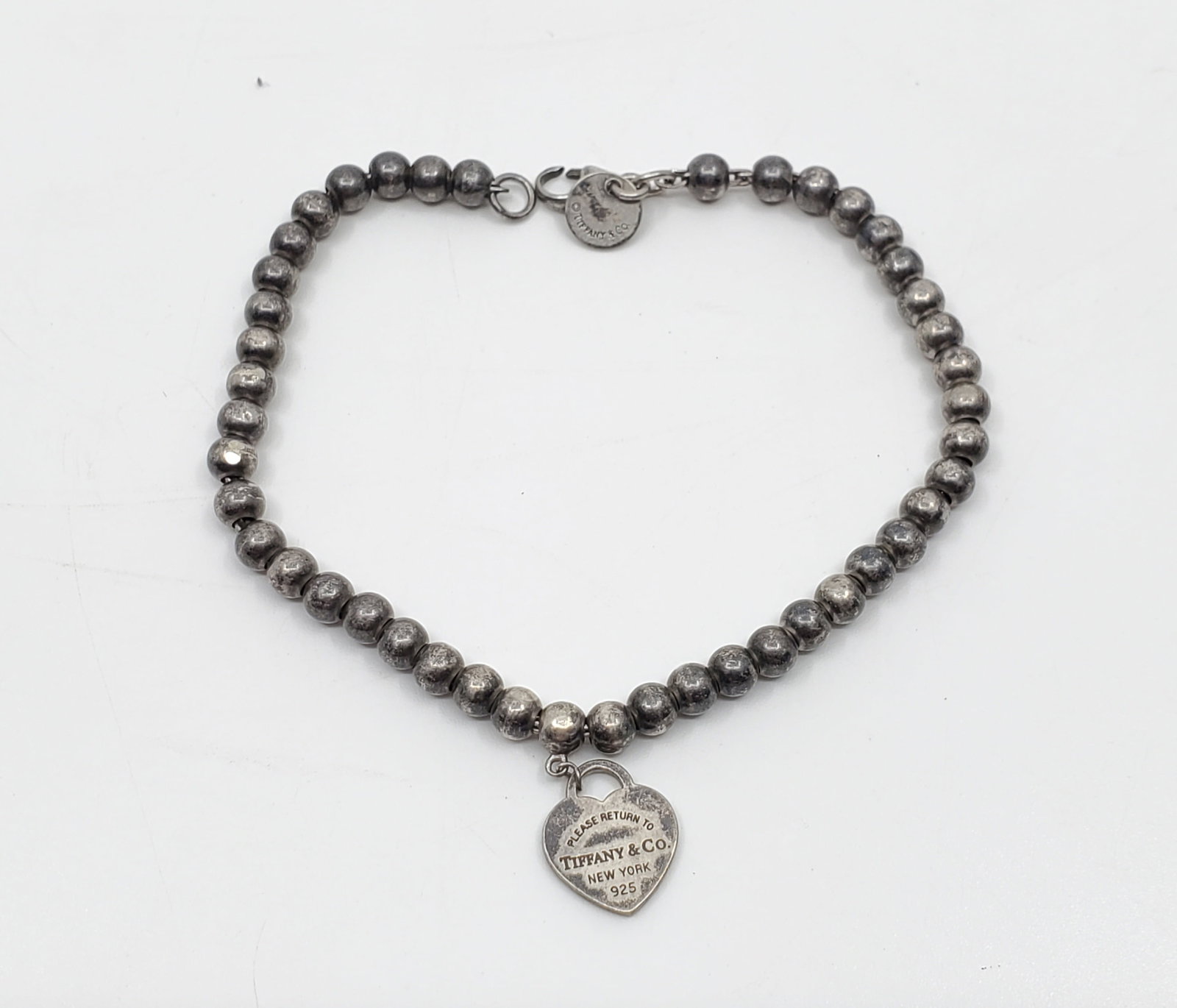 Tiffany & Co, Sterling Silver Beads Bracelet with a Heart Shaped Charm (1 of 6)
