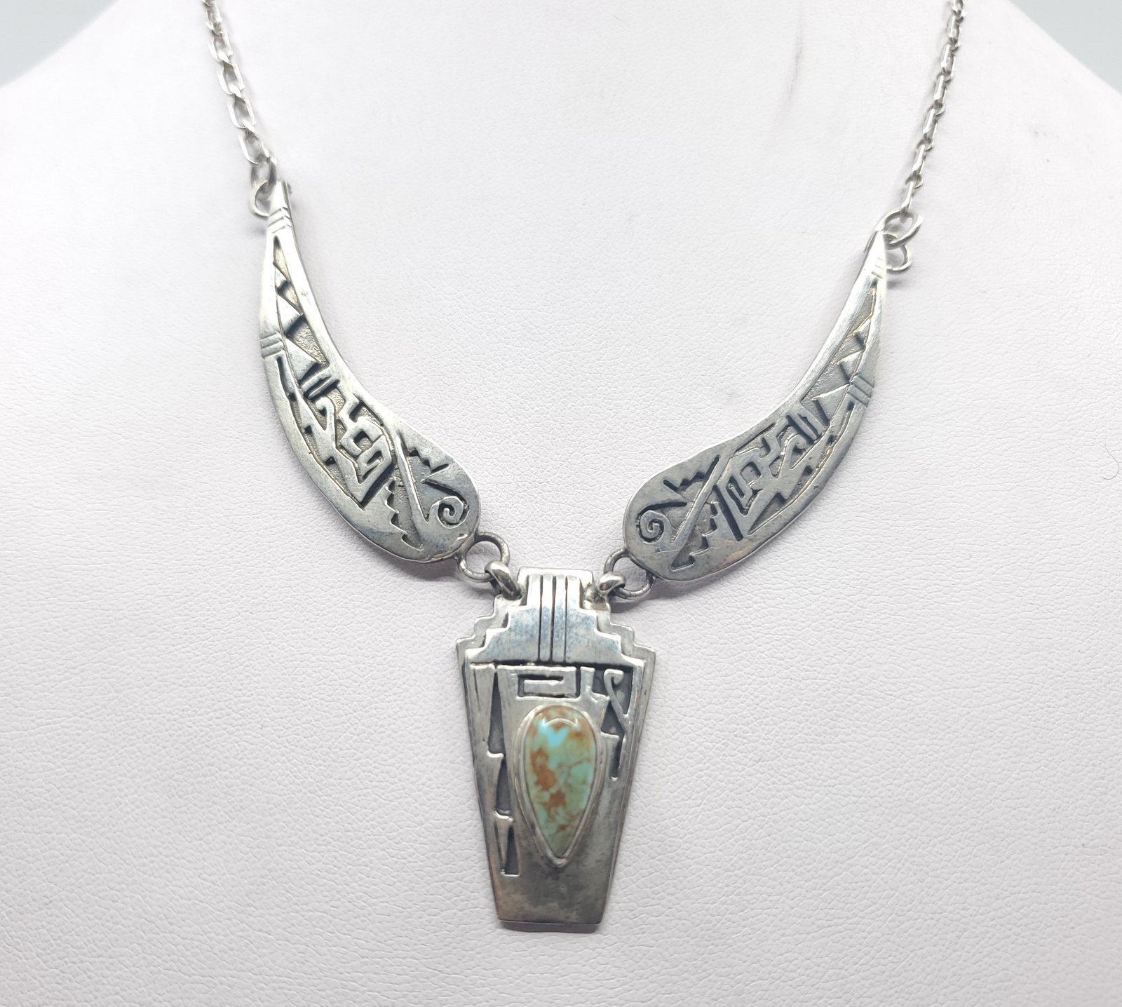 Chris Charley, Navajo Sterling Silver Necklace set with Stone (1 of 7)