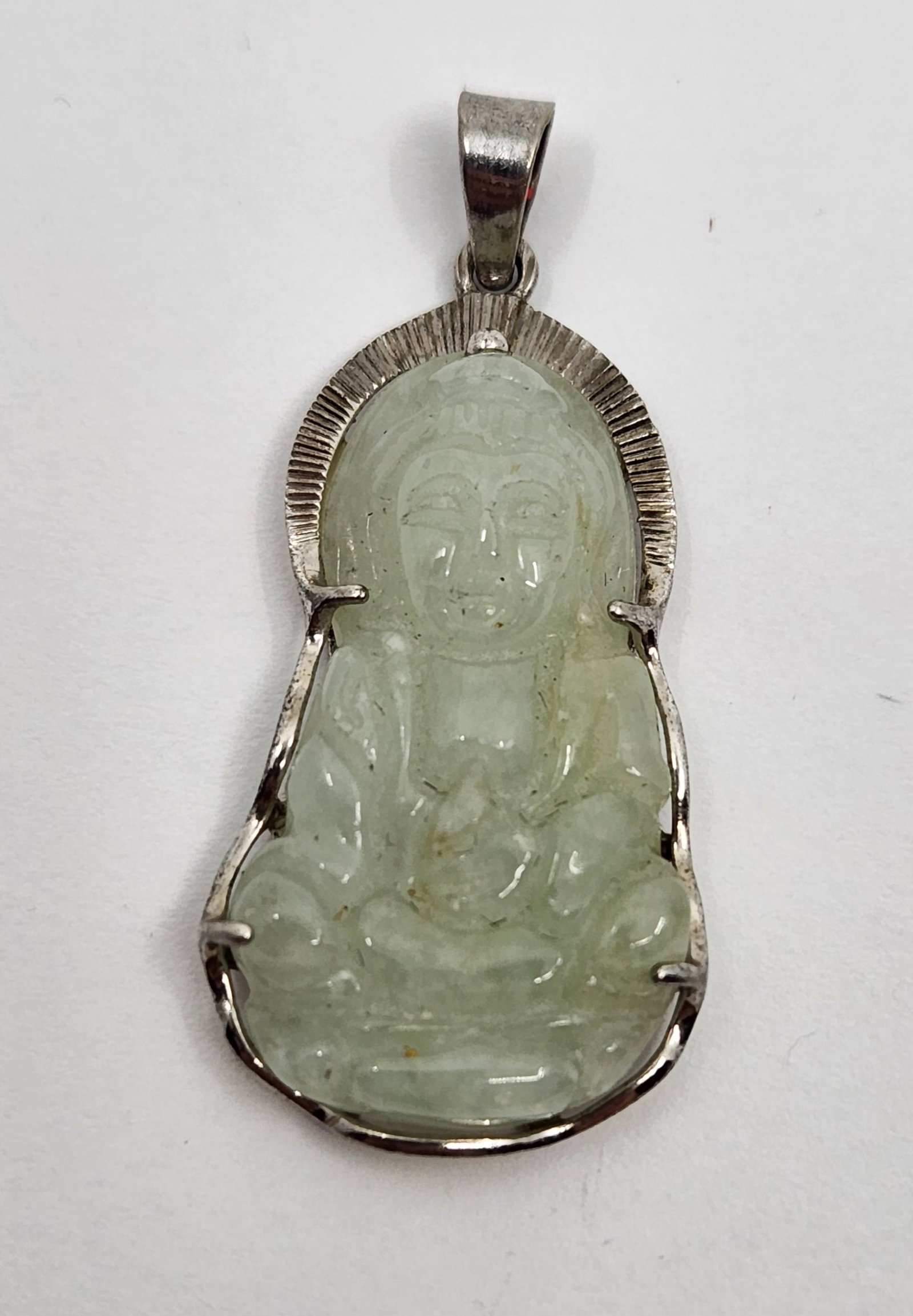 Chinese, Jade Sterling Silver Buddha Pendant (1 of 8)