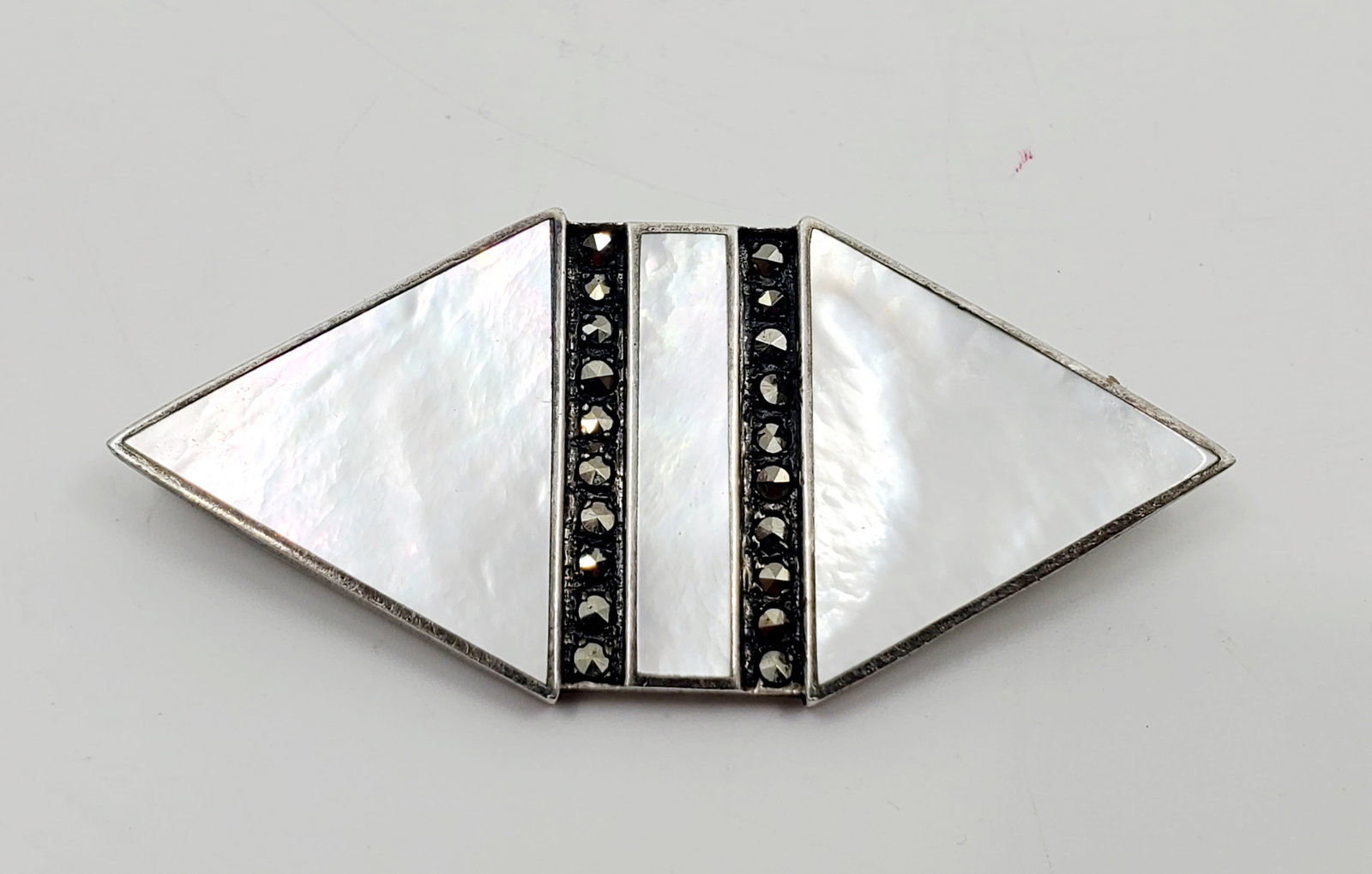 Art Deco Sterling Silver Mother of Pearls and Marcasites Brooch (1 of 5)