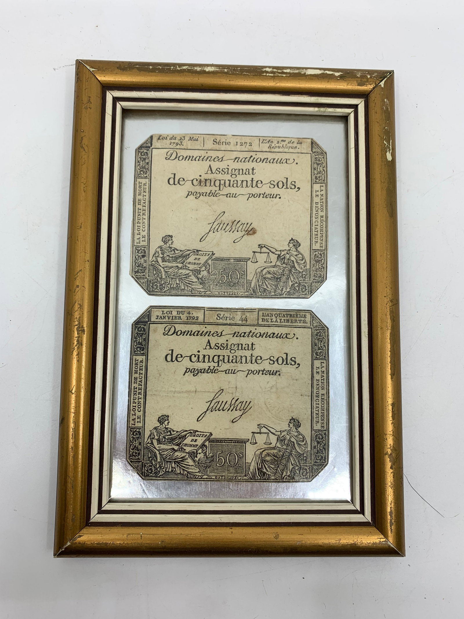 Set of 2 french assignat 50 Sols, 1792 and 1793 (1 of 3)