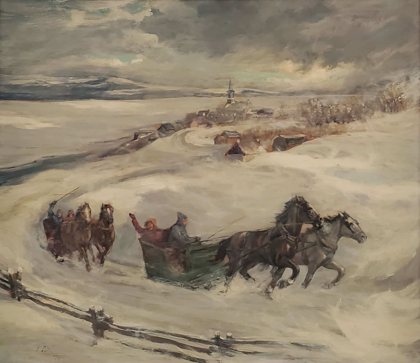 O'Rourke, Elizabeth (1913-1997) Canadian, Horse sleigh in winter near a village (1974) (1 of 3)