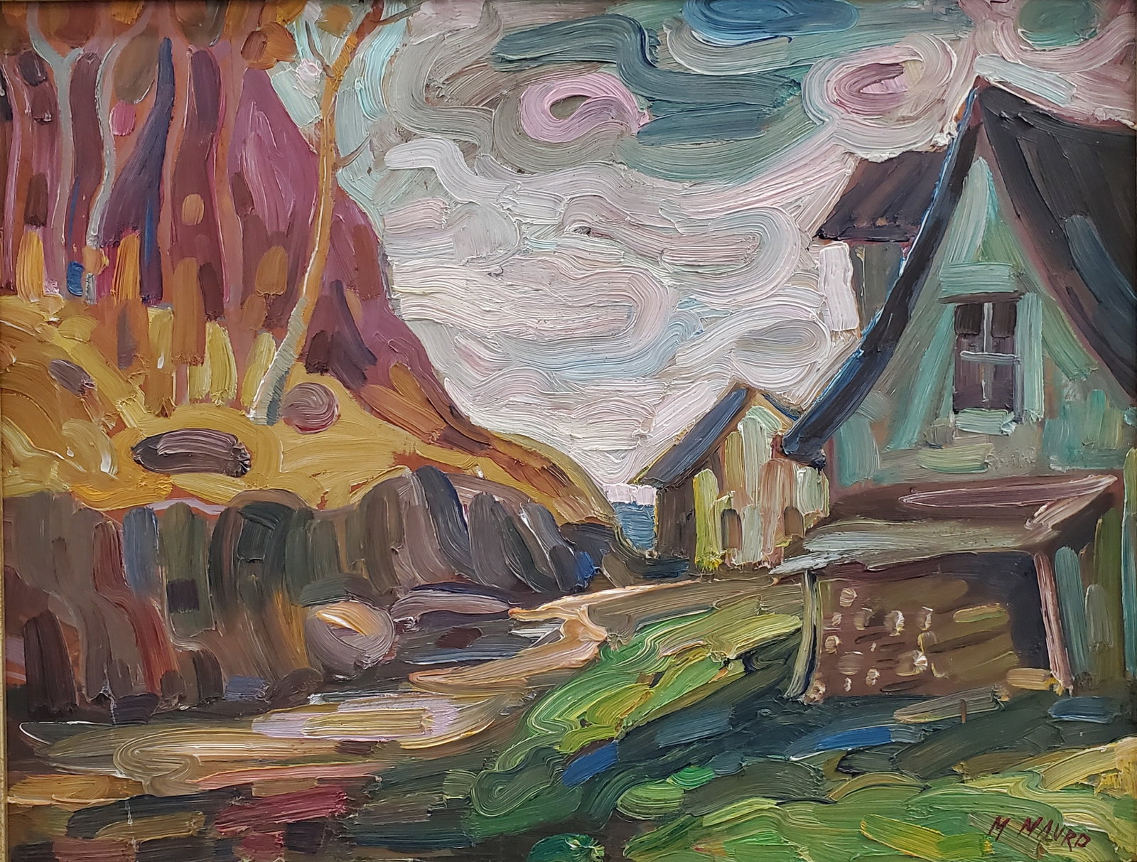 Mauro,Mario (1920-1984) Canadian, Paysage et Maisons: Artist : Mauro,Mario (1920-1984) Canadian Titre : Paysage et Maisons Description (FR) : Huile sur panneau de bois, signee en bas a droite M. Mauro Description (ENG) : Oil on wood panel, signed on lowe
