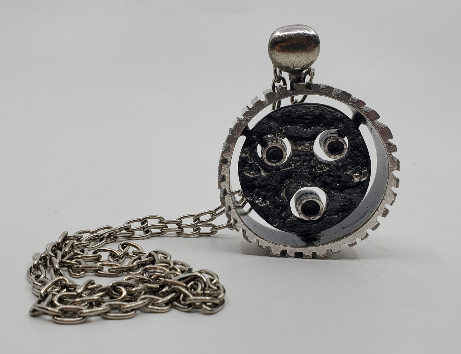 Guy Vidal, Canadian Large Brutalist Modernist Pewter Double Sided Pendant Necklace (1 of 6)