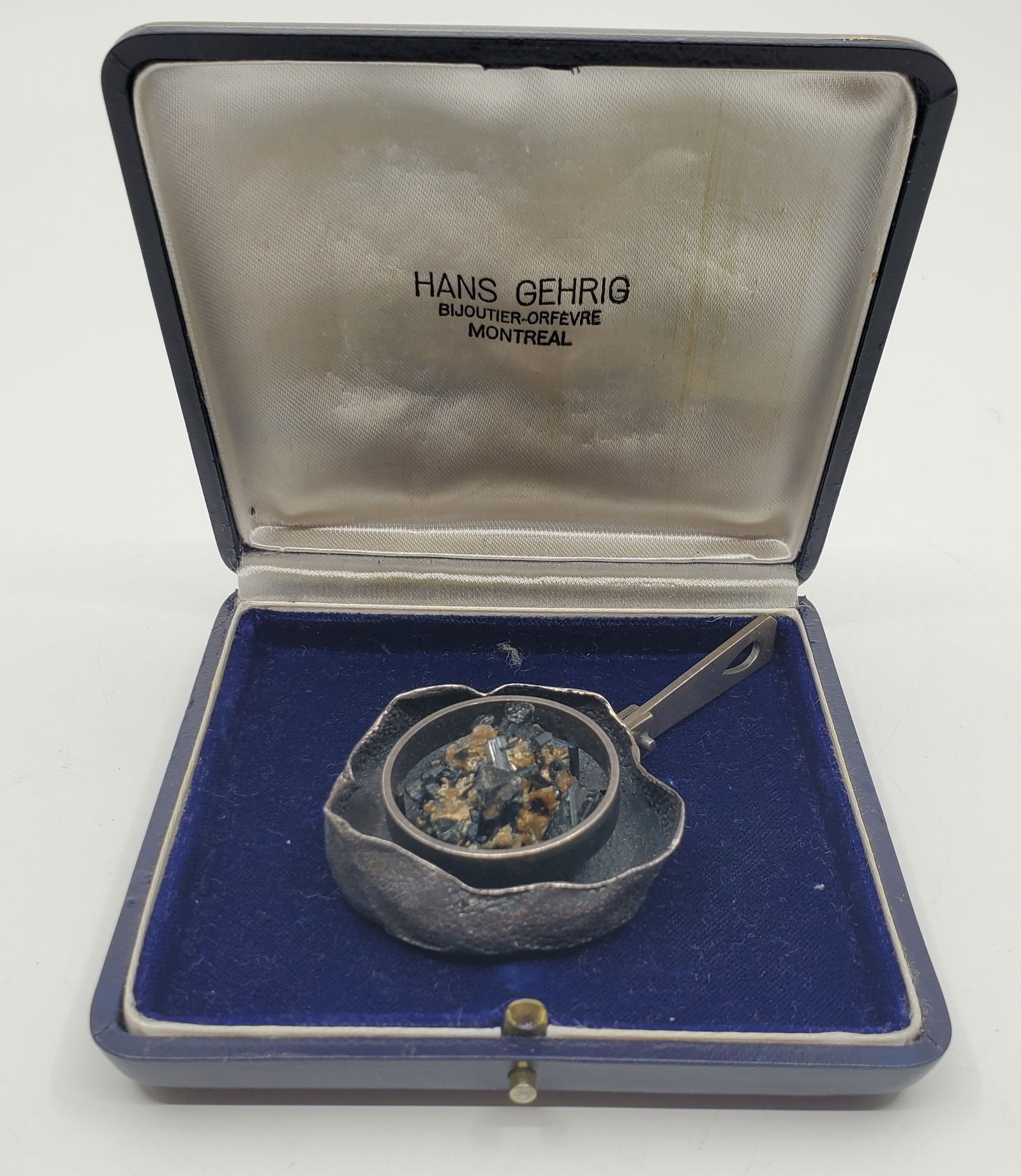 HANS GEHRIG Sterling Silver and Pyrite/Crystal Brutalist Modernist Pendant, with Box (1 of 13)