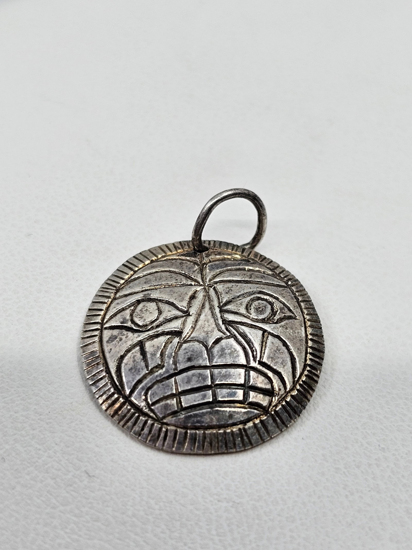 Haida, North West Coast Sterling Silver Sun Pendant Signed AB (1996) (1 of 7)