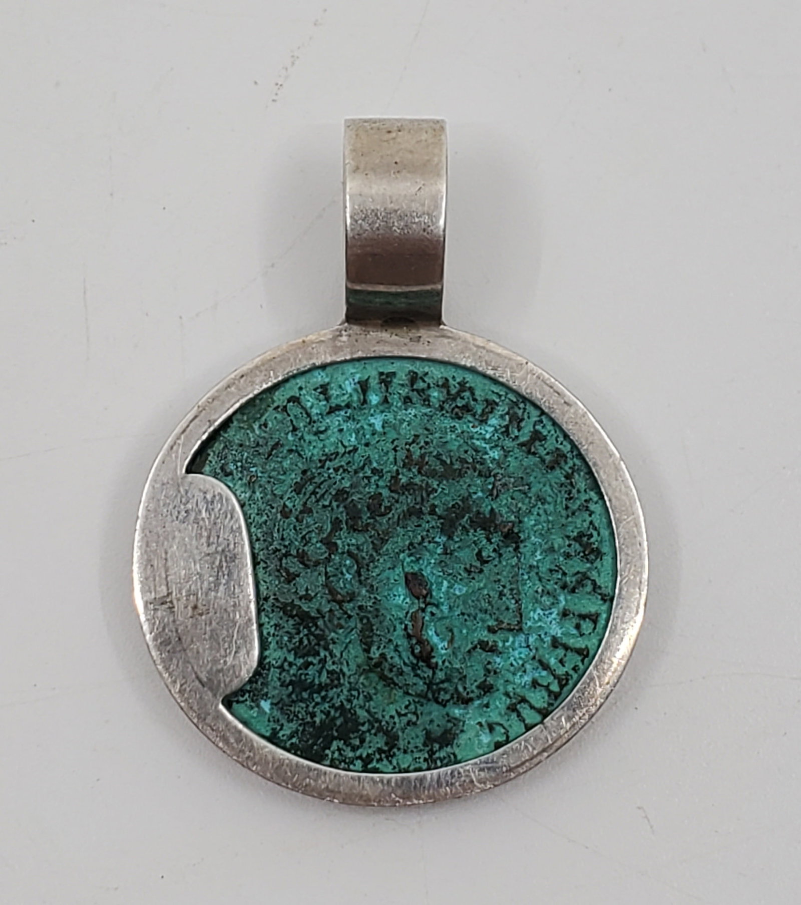 Handmade Silver Pendant with Ancient Roman Bronze Coin (1 of 4)
