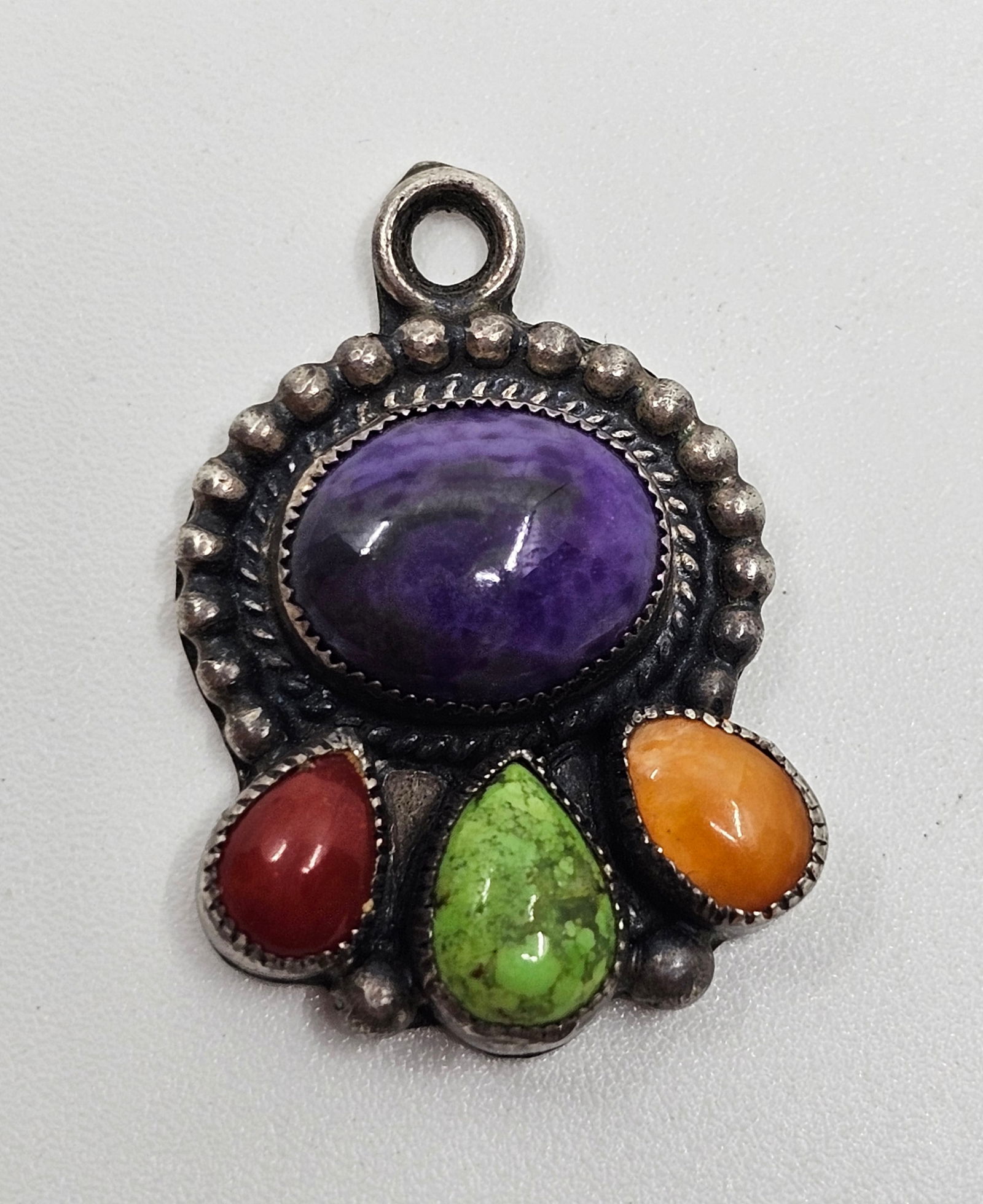 DON LUCAS Signed Small Sterling Pendant or Charm with Colored Stones (1 of 7)