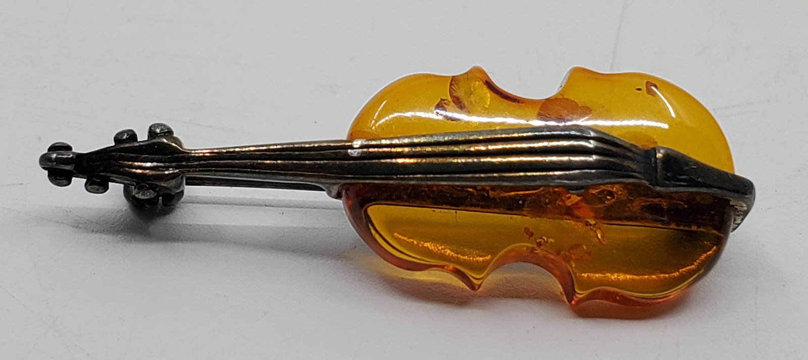 Antique Sterling Silver and Amber Violin Brooch (1 of 3)