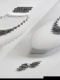 Salvador Teran (1920-1974), Mexican Sterling Silver Set Bracelet, Necklace and Earrings: Set of Sterling Silver Jewelry Including a Neckllace, Bracelet and pair of earrings, all signed on the back Sterling Mexico Salvador 165 Necklace :6" x 5" Bracelet : 2 3/4" x 2" Earrings: 1" x 1" Tota