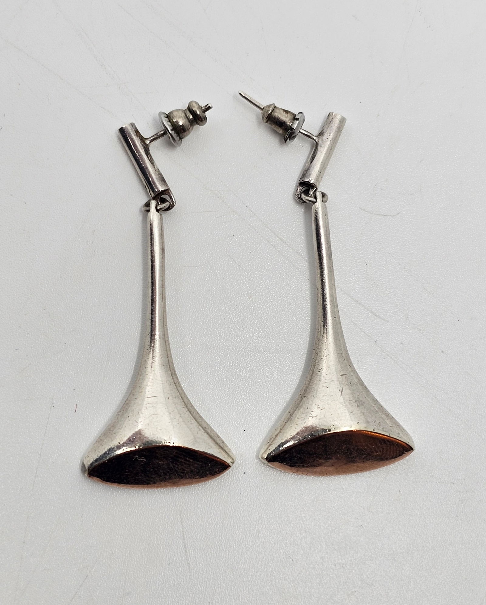 Alain, Modernist Sterling Silver and 10K Gold Earrings (1 of 5)
