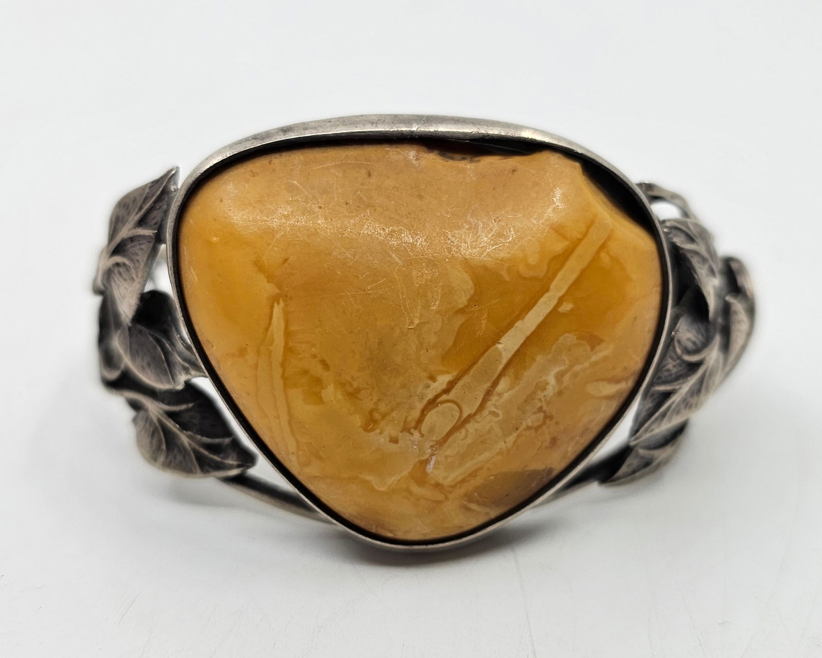 Vintage large sterling silver Deep Orange yellowish Amber Bracelet (1 of 7)