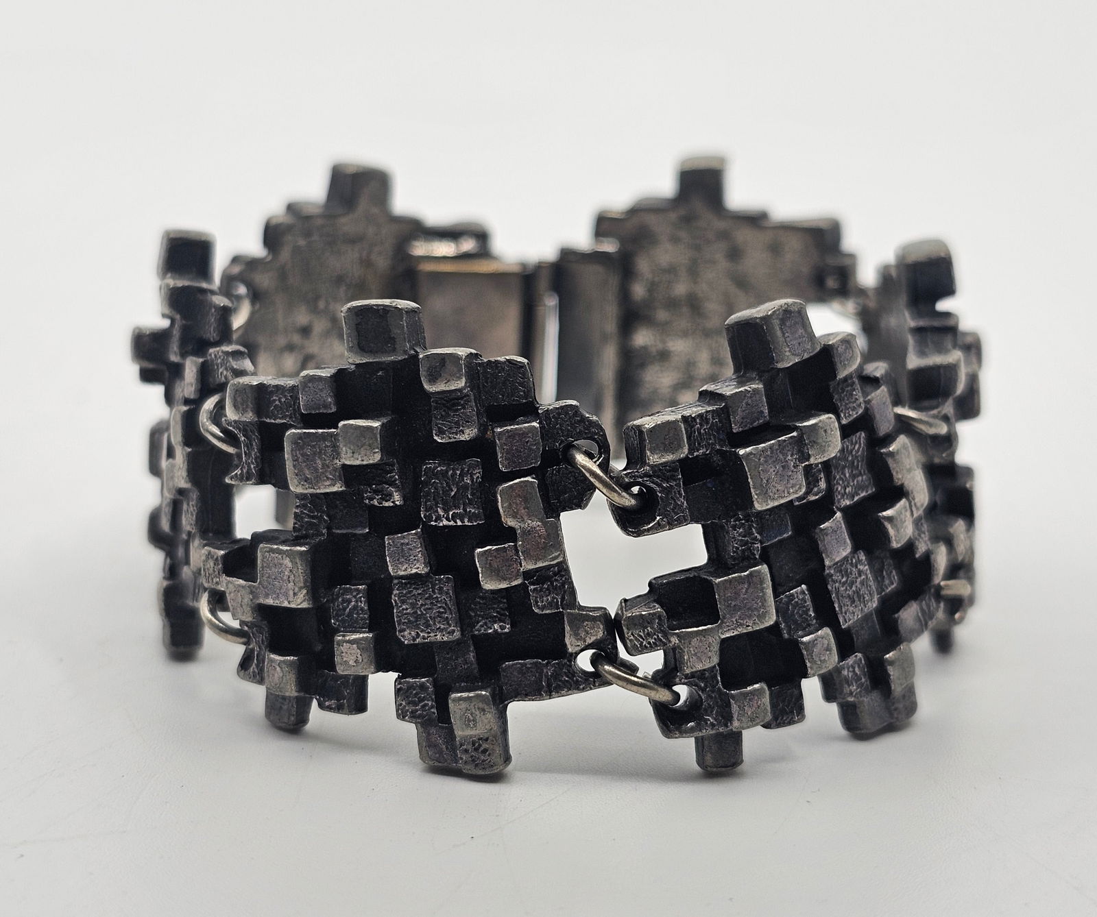 Guy Vidal, Brutalist Modernist Pewter Bracelet (1 of 11)