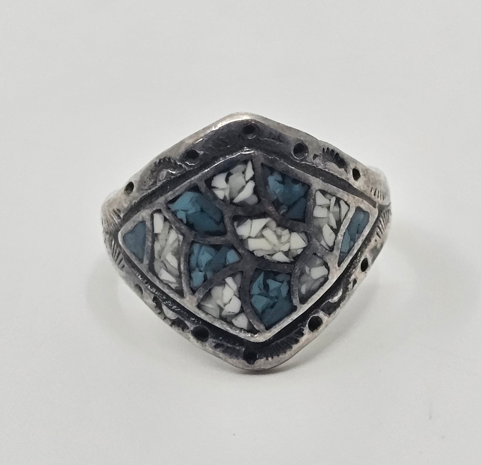 Vintage Navajo Sterling Silver Ring turquoises inlay (1 of 5)