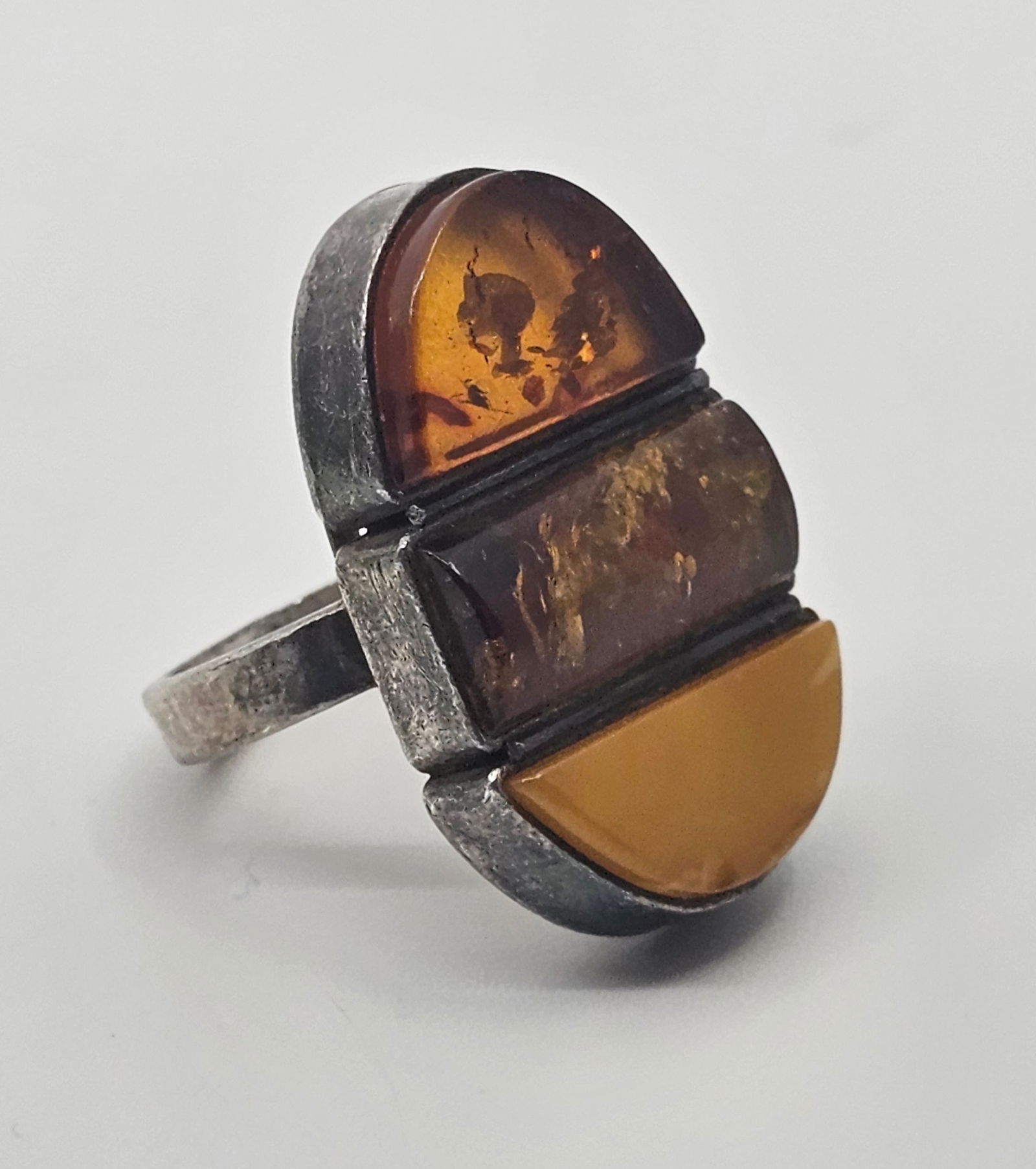 Vintage Polish, Sterling Silver 3 Colours Amber Ring (1 of 6)