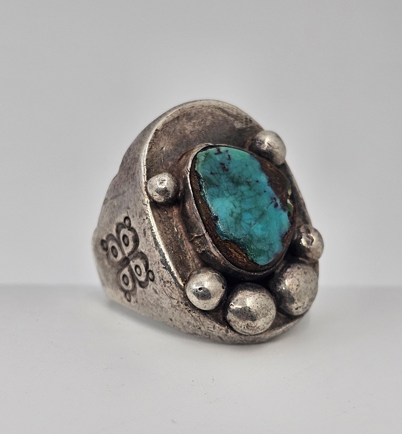 Large Navajo Sterling Silver Ring set with a turquoise (1 of 6)