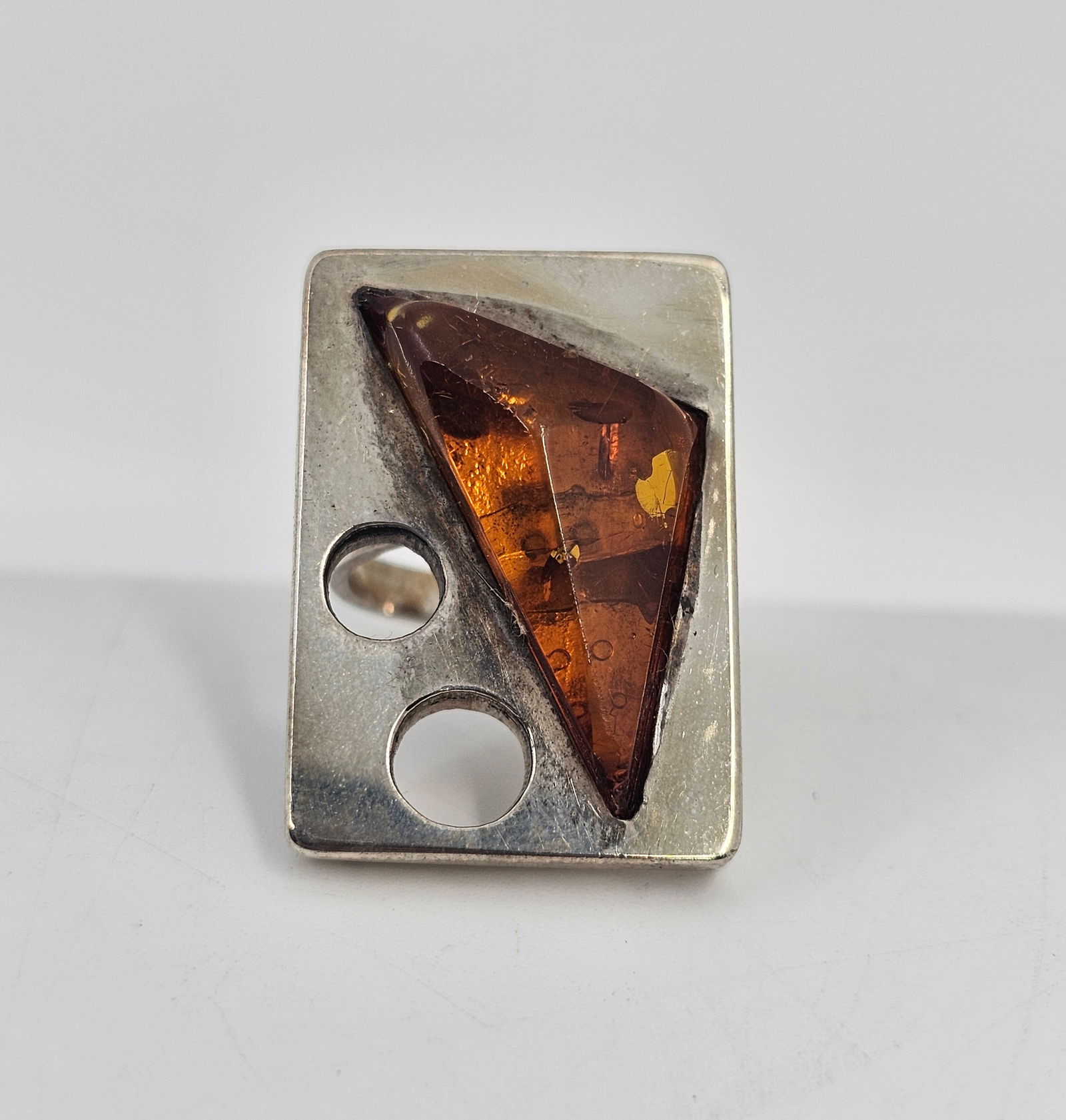 Polish, Modernist Sterling Silver Amber Ring (1 of 8)
