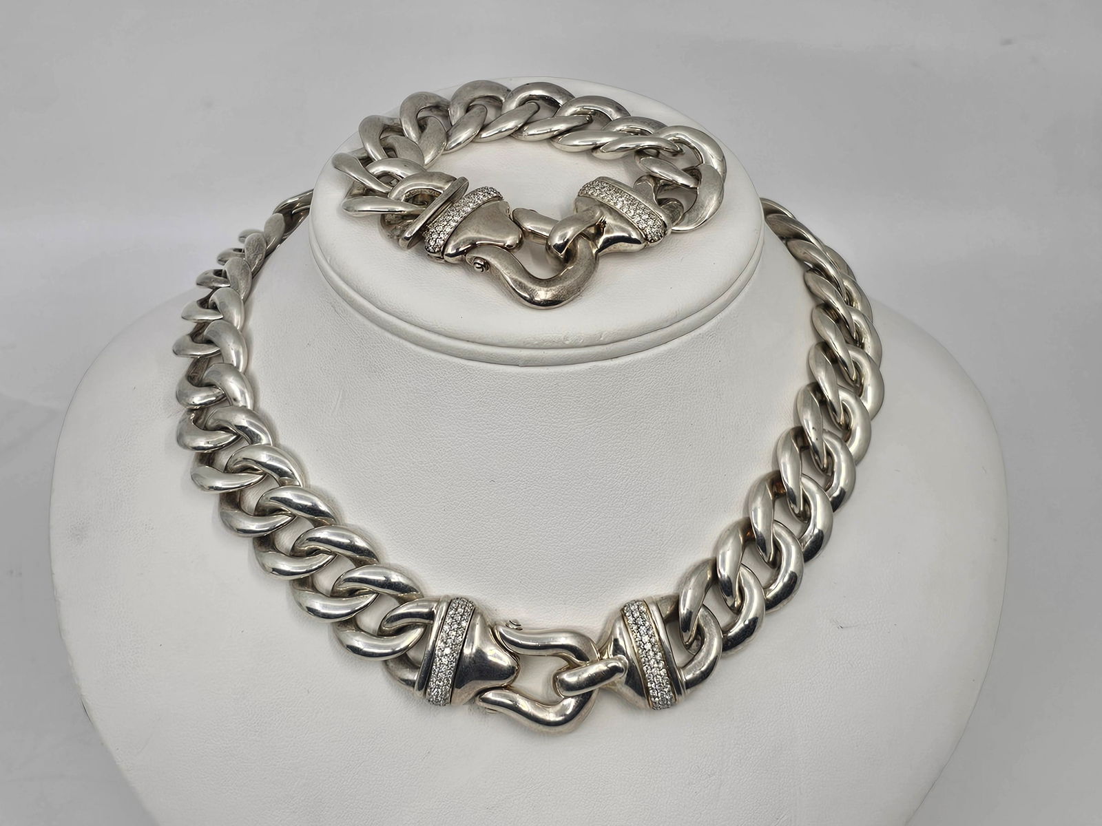David Yurman, Set of Sterling Silver and Diamonds Bracelet and Necklace (1 of 14)