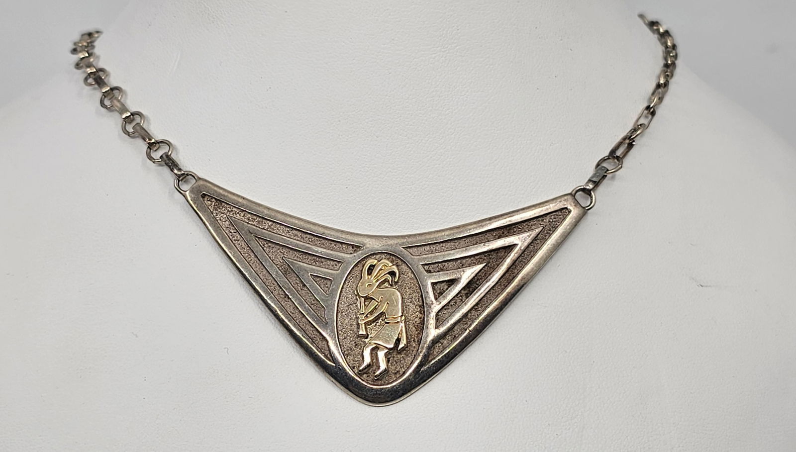 Vintage Navajo, Kokopelli Sterling Silver and 14KT Gold Necklace (1 of 7)