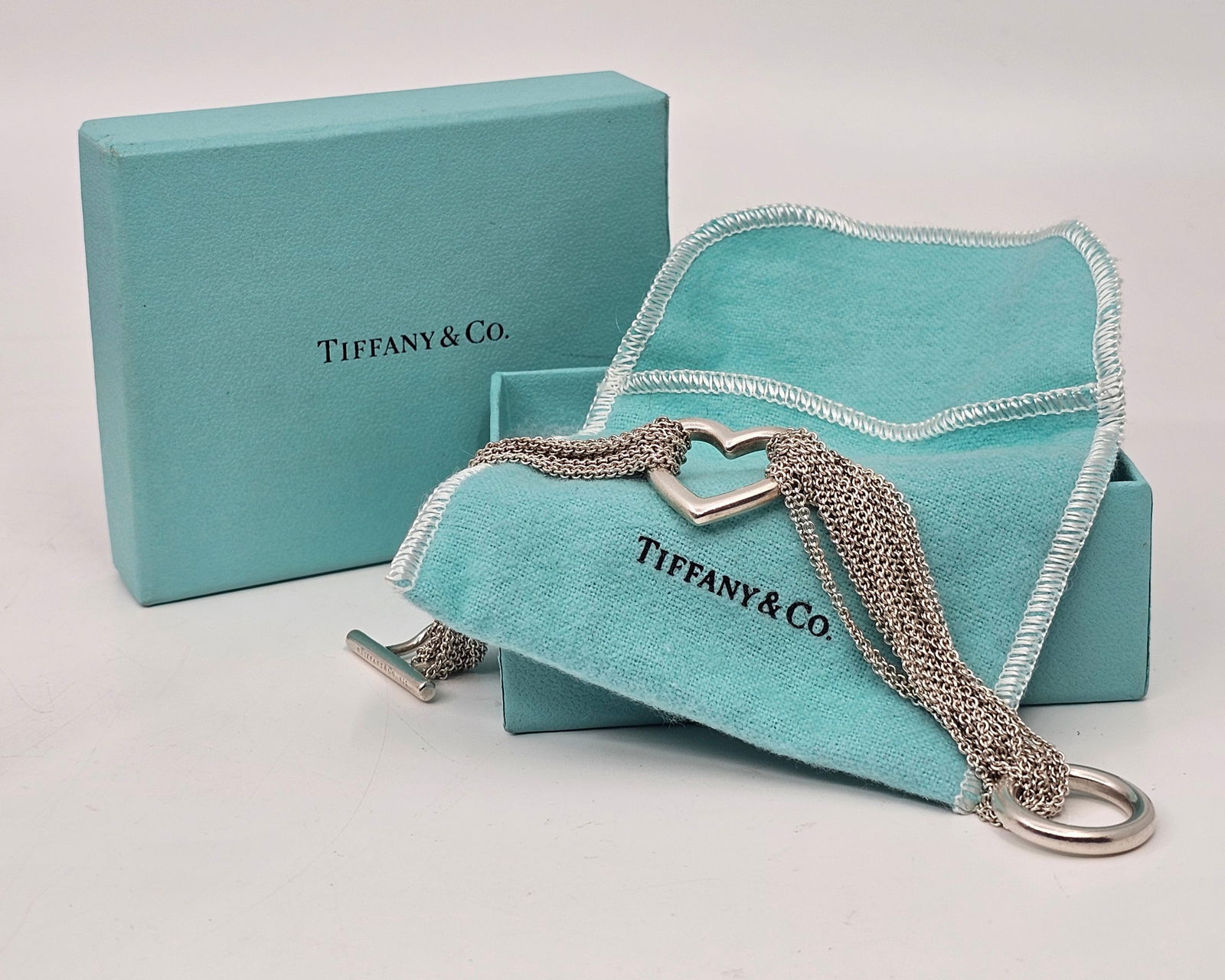 Tiffany & Co. Sterling Silver Multiple Row Mesh Open Heart Toggle Bracelet (1 of 6)