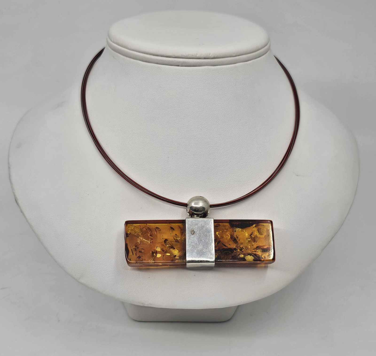 Large Modernist Sterling Silver Amber Necklace (1 of 7)
