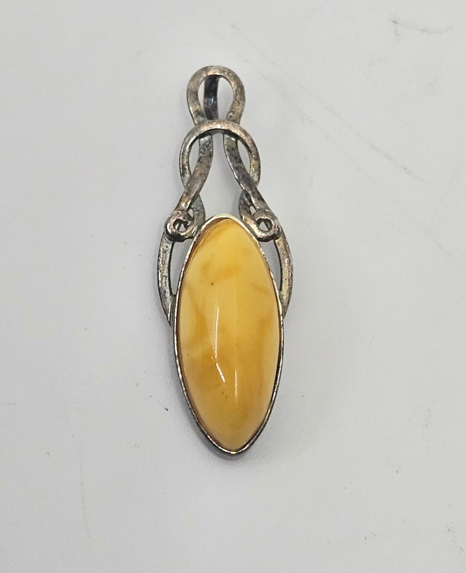 Vintage Deep Orange Yellowish Amber Sterling Silver Penant (1 of 5)