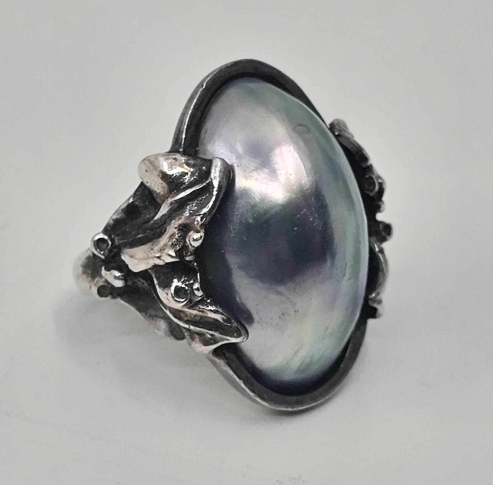 Vintage .800 Silver Modernist Blue Pearl Ring (1 of 7)